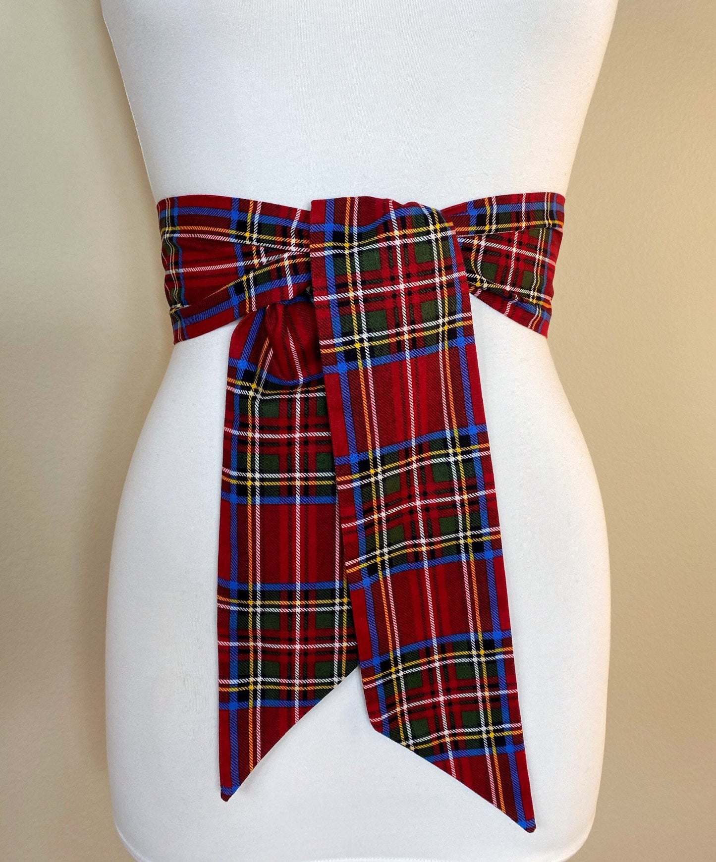 Deep Red Royal Stewart Tartan Sash Belt, Stewart Clan Tartan Plaid Sash, Red Plaid Sash, Red Tartan, Scottish Tartan Accessories Satin Swank