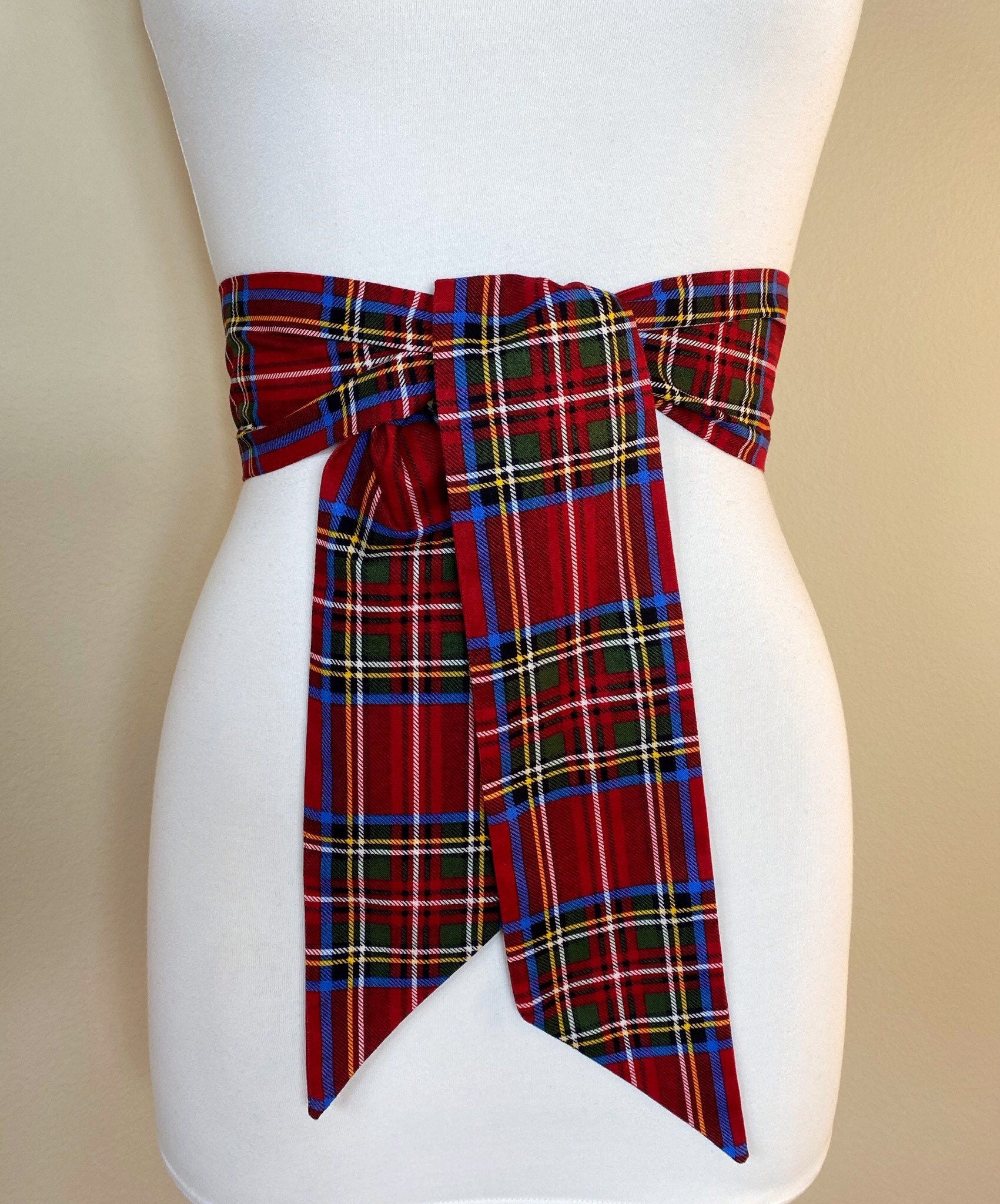 Deep Red Royal Stewart Tartan Sash Belt, Stewart Clan Tartan Plaid Sash, Red Plaid Sash, Red Tartan, Scottish Tartan Accessories Satin Swank