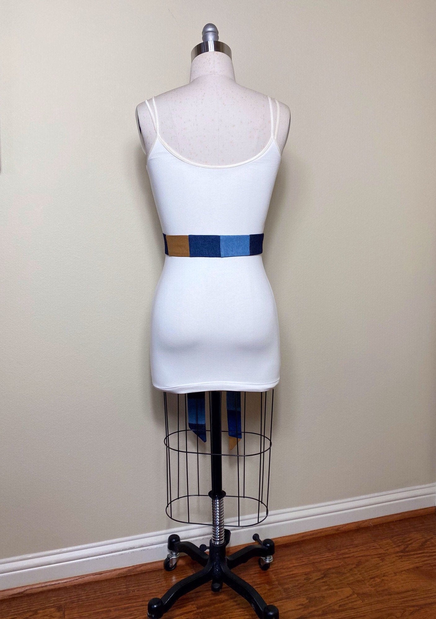 Mixed Denim Sash Belt, Multi Color Denim Belt, Denim Accessories, Patchwork Denim, Retro Denim Belt, Vintage Denim Accessories, Satin Swank