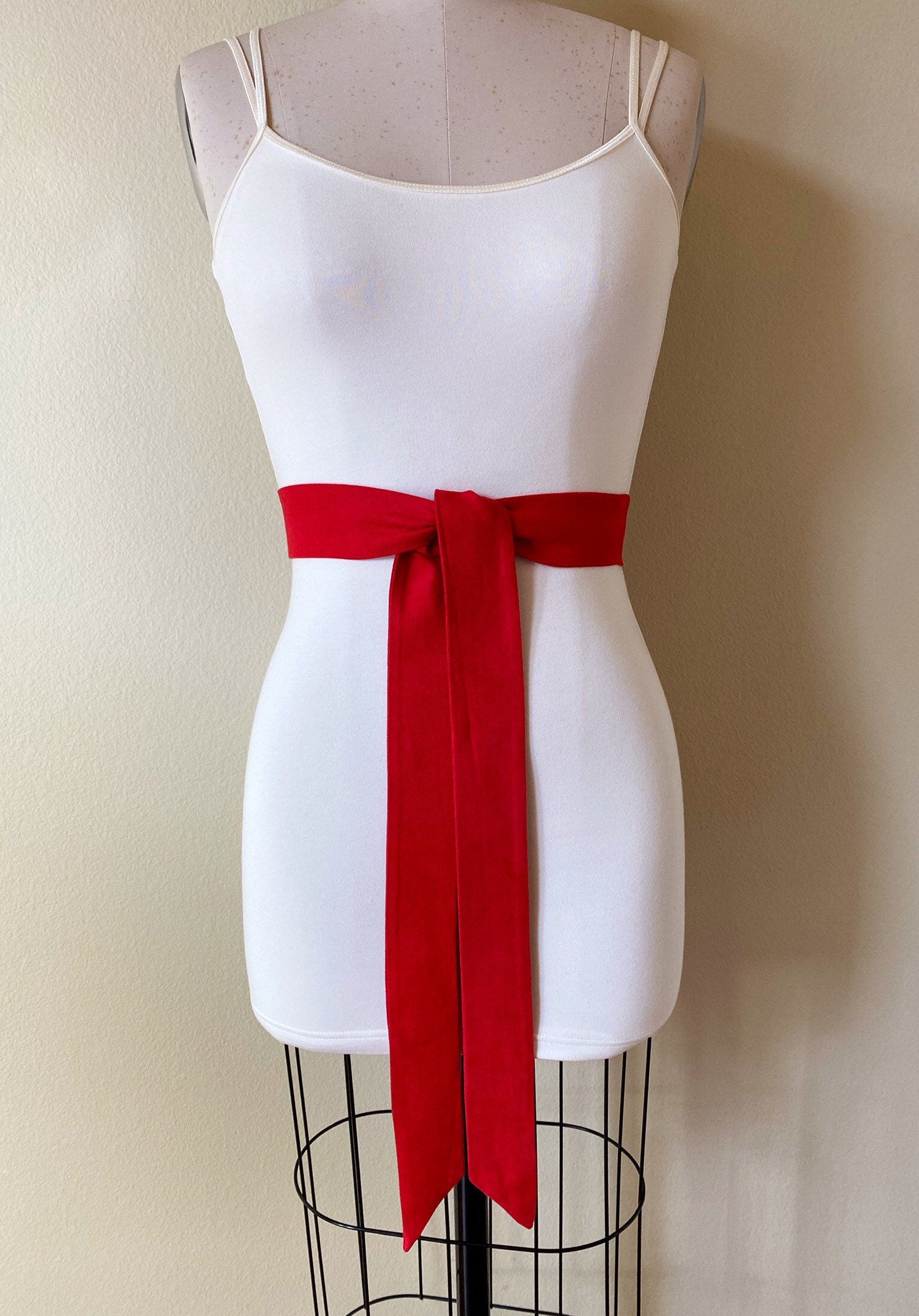 Narrow Ultra Suede Sash in True Red, Suede Cloth Sash Belt, Red Microsuede Sash, Suede Accessories Christmas Red Ultrasuede Belt Satin Swank