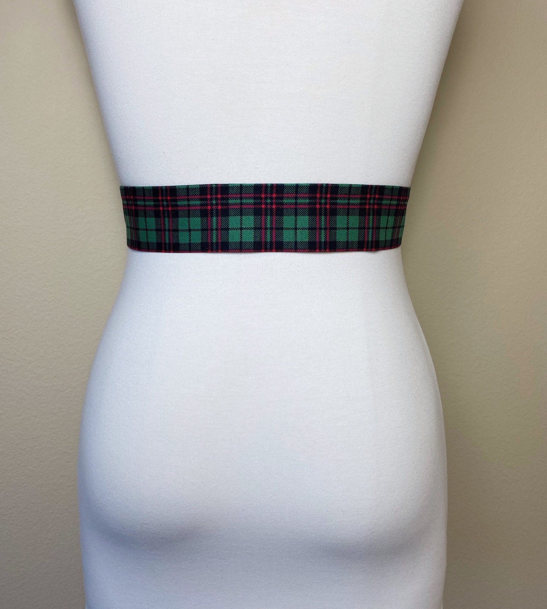 Narrow Green & Red Plaid Sash, Christmas Plaid Sash Belt, Red Green Tartan Sash, Green Plaid Sash Belt, Christmas Tartan Sash, Satin Swank