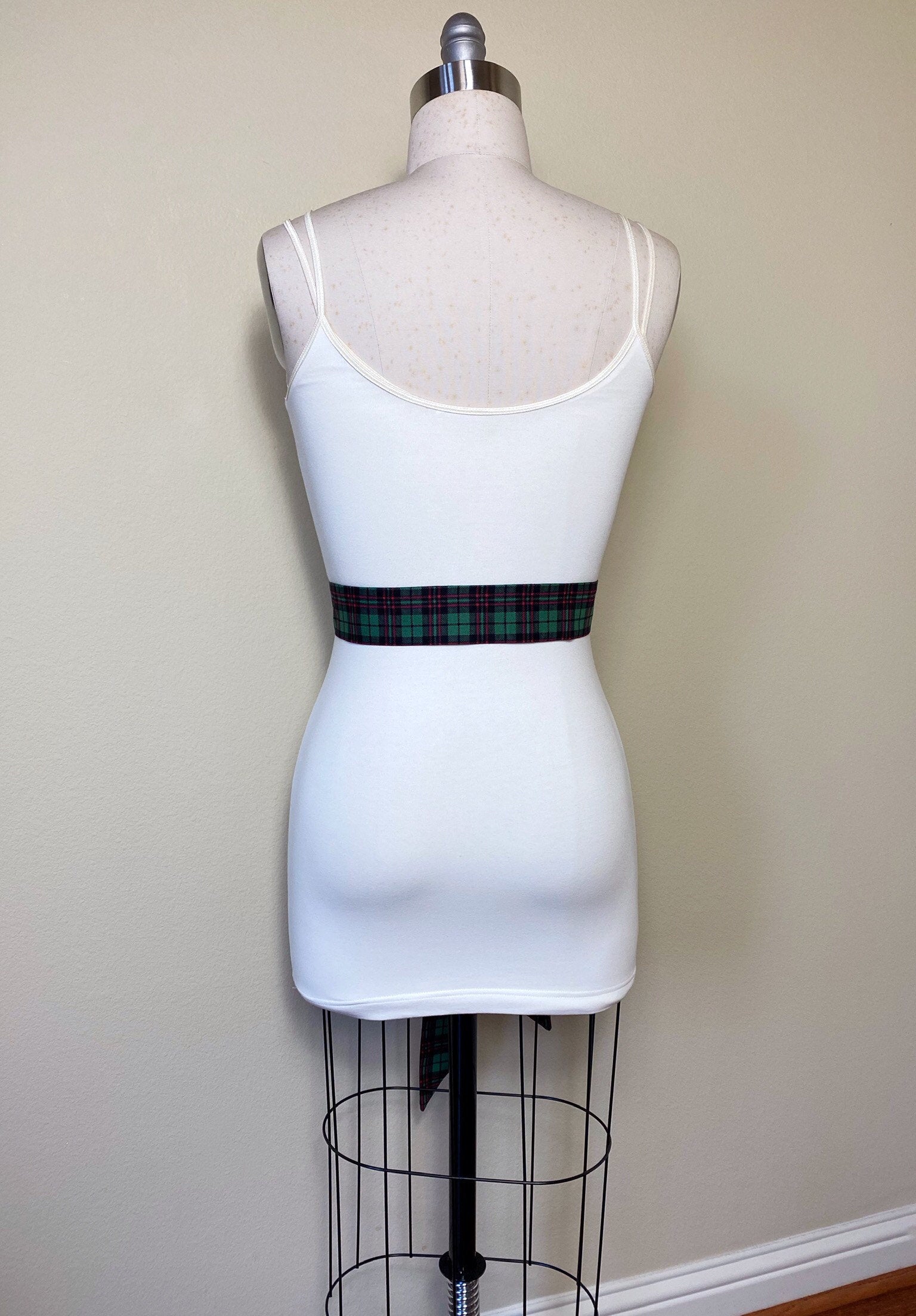 Narrow Green & Red Plaid Sash, Christmas Plaid Sash Belt, Red Green Tartan Sash, Green Plaid Sash Belt, Christmas Tartan Sash, Satin Swank