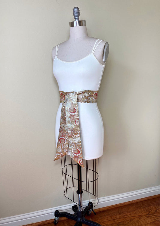 Wide Gold & Red Chinese Brocade Sash, Red and Gold Brocade Sash Belt, Red and Gold Obi Belt, Kimono Sash Belt, Asian Brocade, Satin Swank