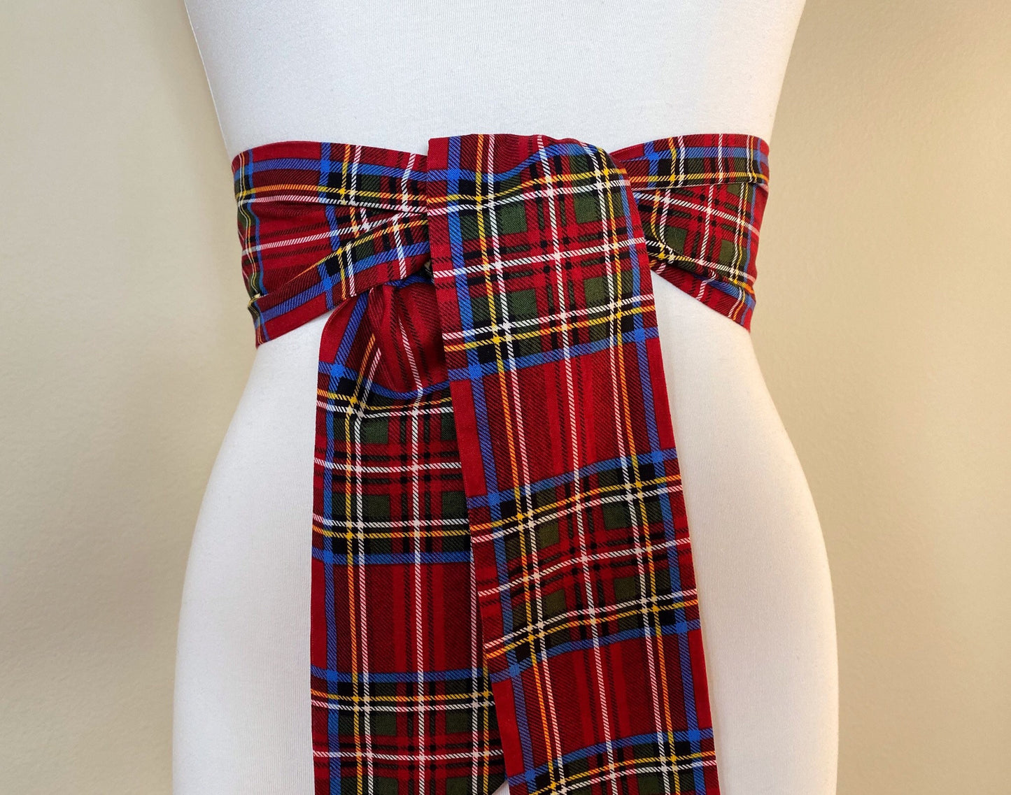 Deep Red Royal Stewart Tartan Sash Belt, Stewart Clan Tartan Plaid Sash, Red Plaid Sash, Red Tartan, Scottish Tartan Accessories Satin Swank