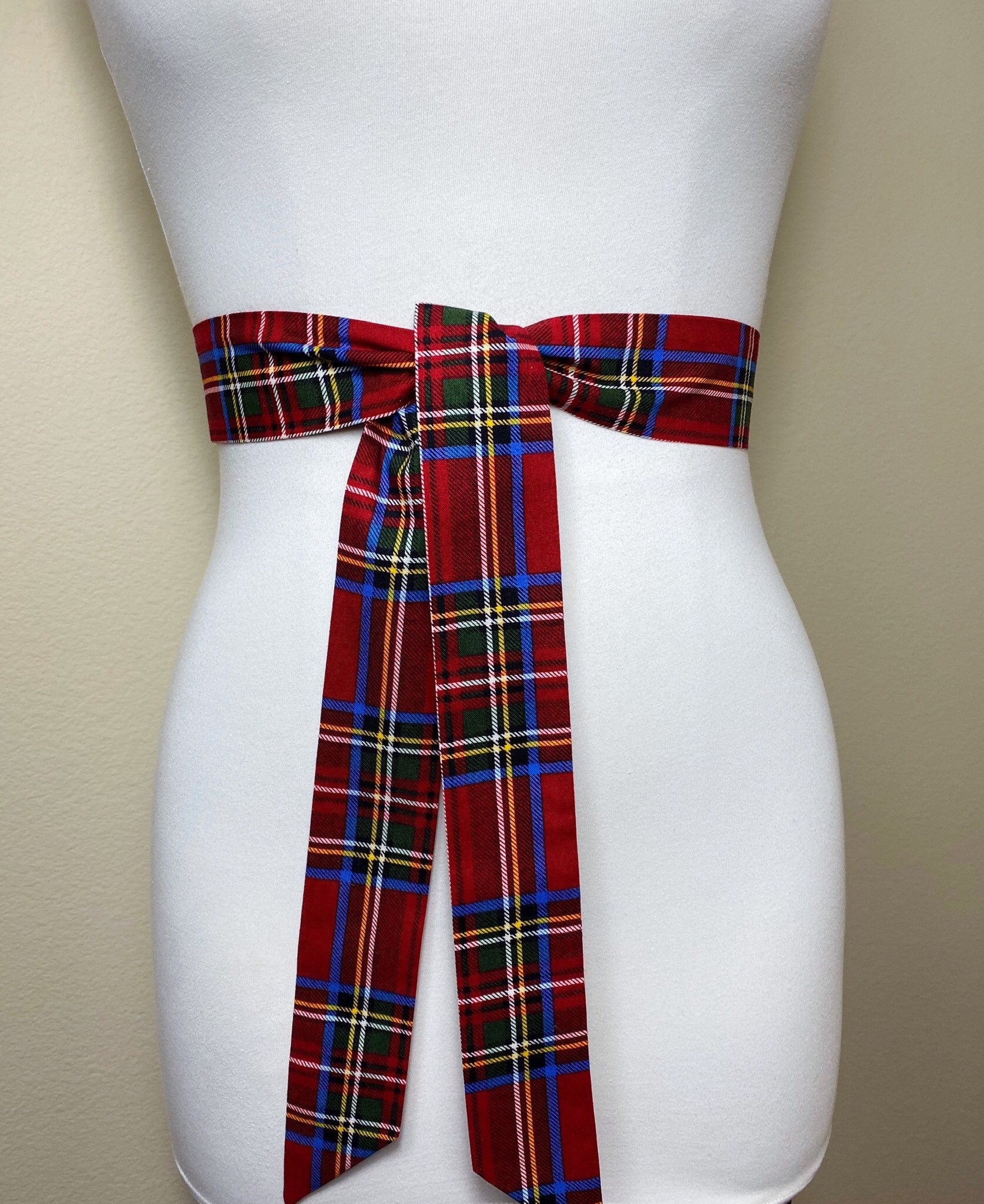 Narrow Cranberry Red Royal Stewart Tartan Sash, Stewart Tartan Sash Belt, Dark Red Plaid Sash, Deep Red Tartan Accessories, Satin Swank