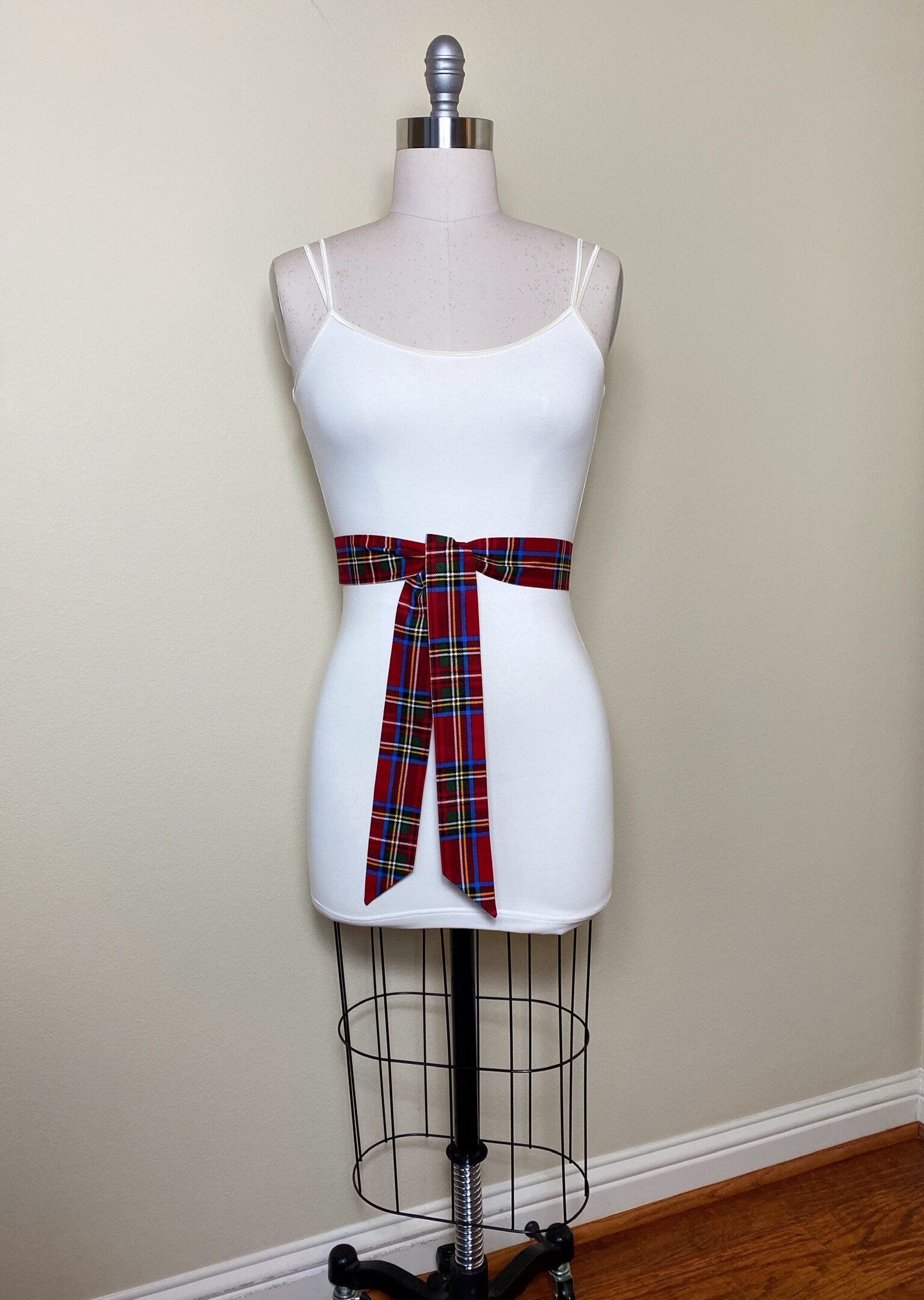 Narrow Cranberry Red Royal Stewart Tartan Sash, Stewart Tartan Sash Belt, Dark Red Plaid Sash, Deep Red Tartan Accessories, Satin Swank