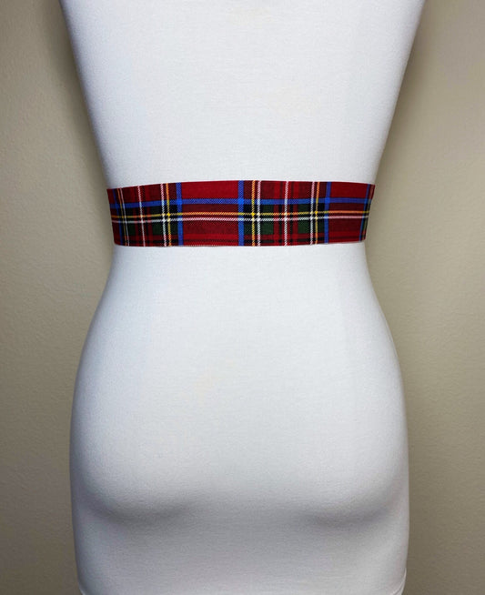 Narrow Cranberry Red Royal Stewart Tartan Sash, Stewart Tartan Sash Belt, Dark Red Plaid Sash, Deep Red Tartan Accessories, Satin Swank