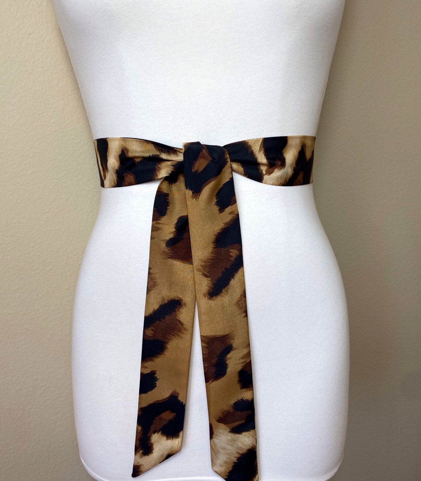 Big Cat Leopard Sash Belt, Narrow Leopard Print Sash Belt, Animal Print Sash, Brown Leopard Belt, Leopard Print Accessories, Satin Swank