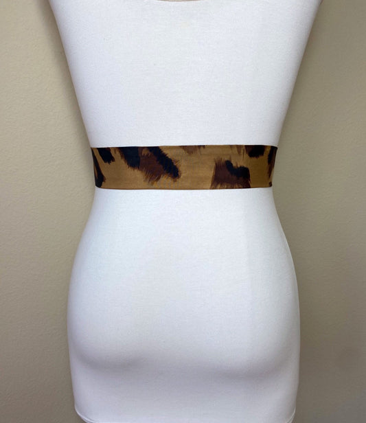 Big Cat Leopard Sash Belt, Narrow Leopard Print Sash Belt, Animal Print Sash, Brown Leopard Belt, Leopard Print Accessories, Satin Swank