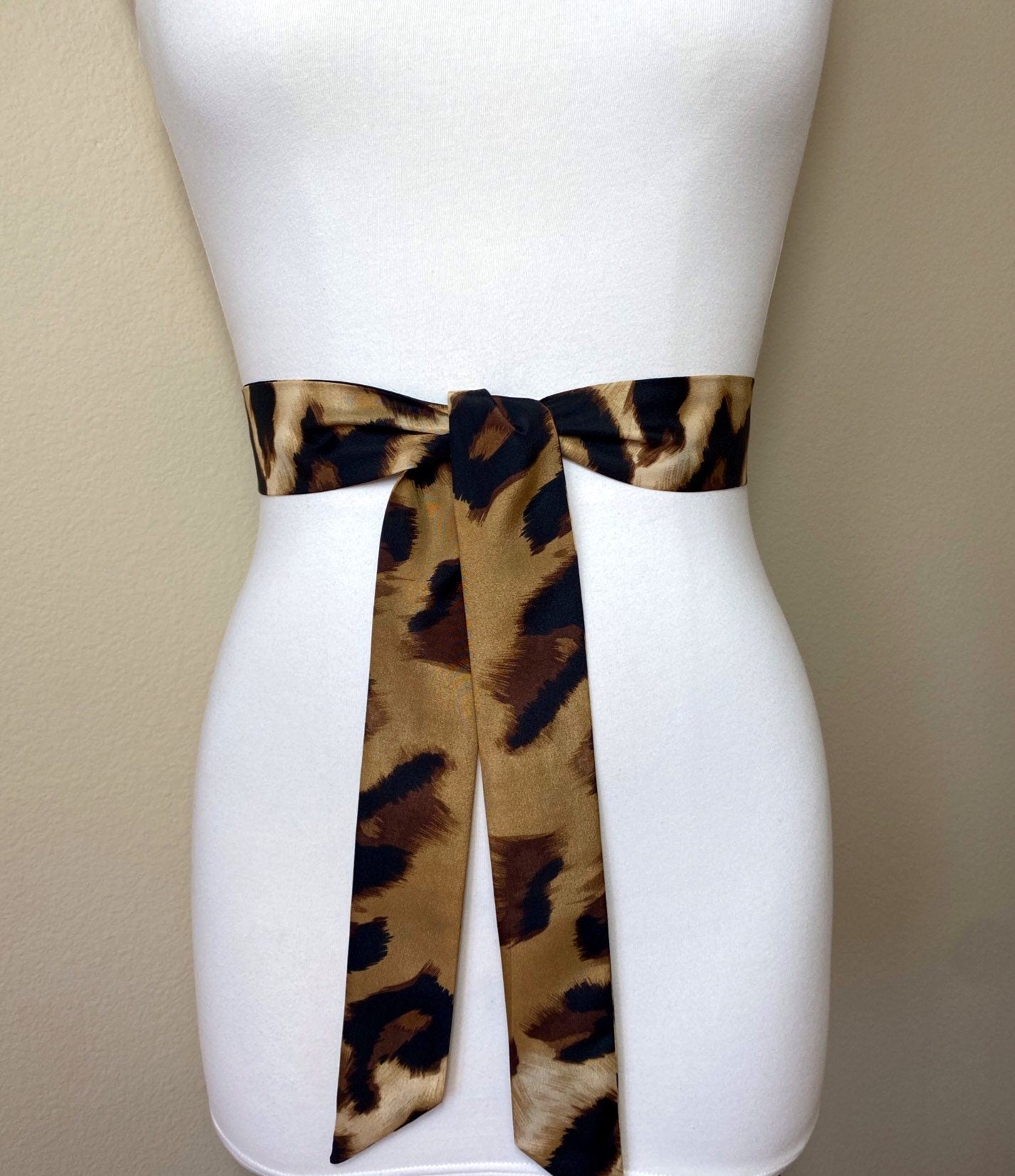 Big Cat Leopard Sash Belt, Narrow Leopard Print Sash Belt, Animal Print Sash, Brown Leopard Belt, Leopard Print Accessories, Satin Swank