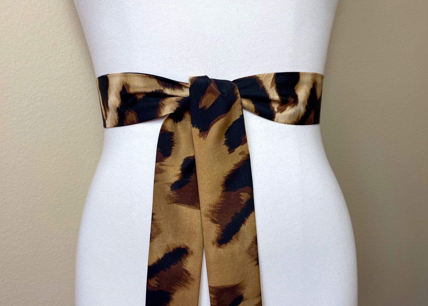 Big Cat Leopard Sash Belt, Narrow Leopard Print Sash Belt, Animal Print Sash, Brown Leopard Belt, Leopard Print Accessories, Satin Swank