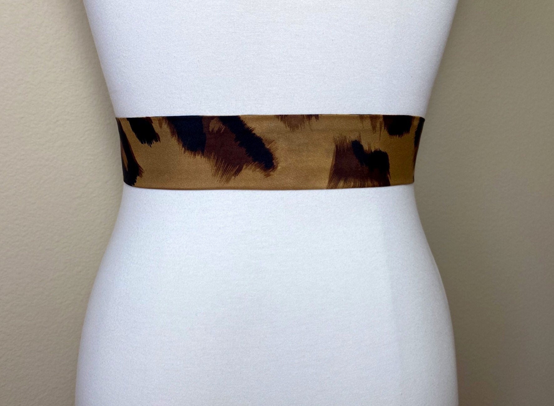 Big Cat Leopard Sash Belt, Narrow Leopard Print Sash Belt, Animal Print Sash, Brown Leopard Belt, Leopard Print Accessories, Satin Swank