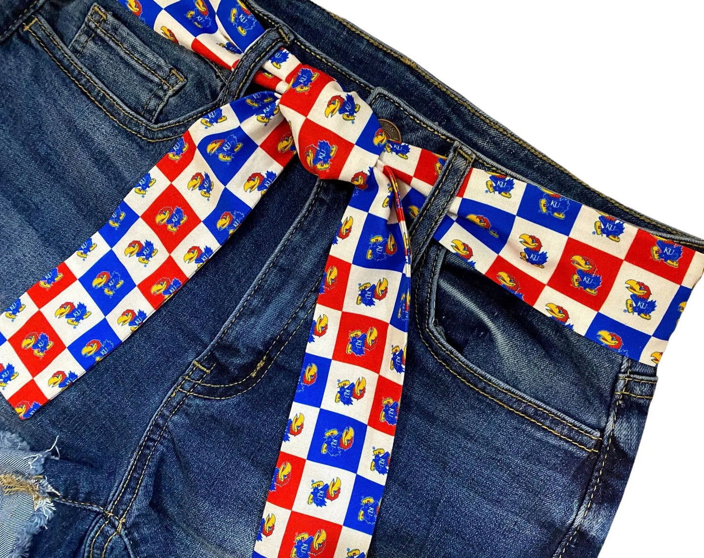 Kansas Jayhawks Tailgate Outfit, University of Kansas Sash Belt, KU Game Day Outfit, Kansas Game Day Clothes,  KU Tailgate + More Colleges