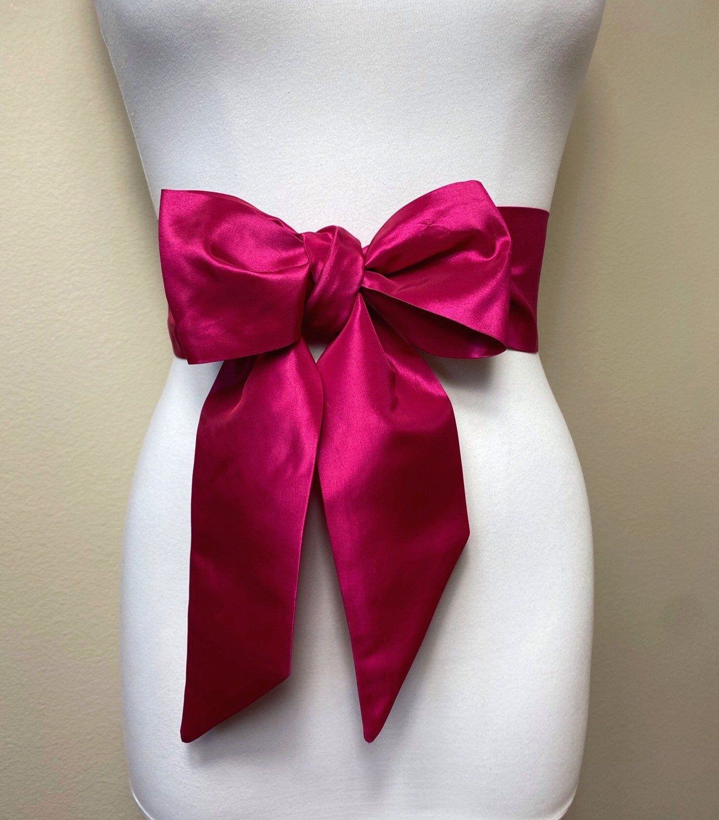 Crisp Taffeta Sash in Vivid Raspberry, Taffeta Bow Belt, Formal Dress Sash, Raspberry Pink Sash Belt, Satin Swank