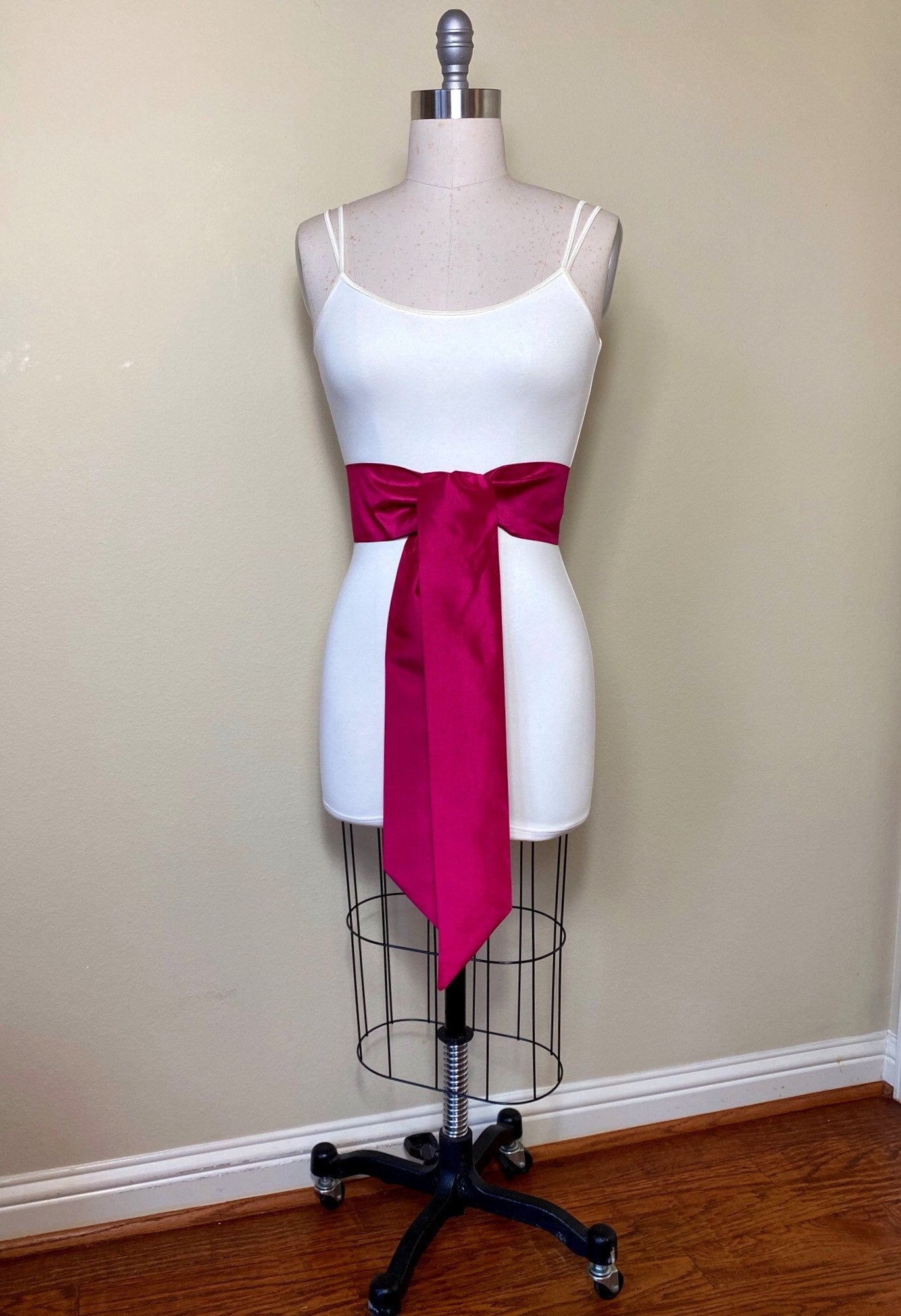 Crisp Taffeta Sash in Vivid Raspberry, Taffeta Bow Belt, Formal Dress Sash, Raspberry Pink Sash Belt, Satin Swank