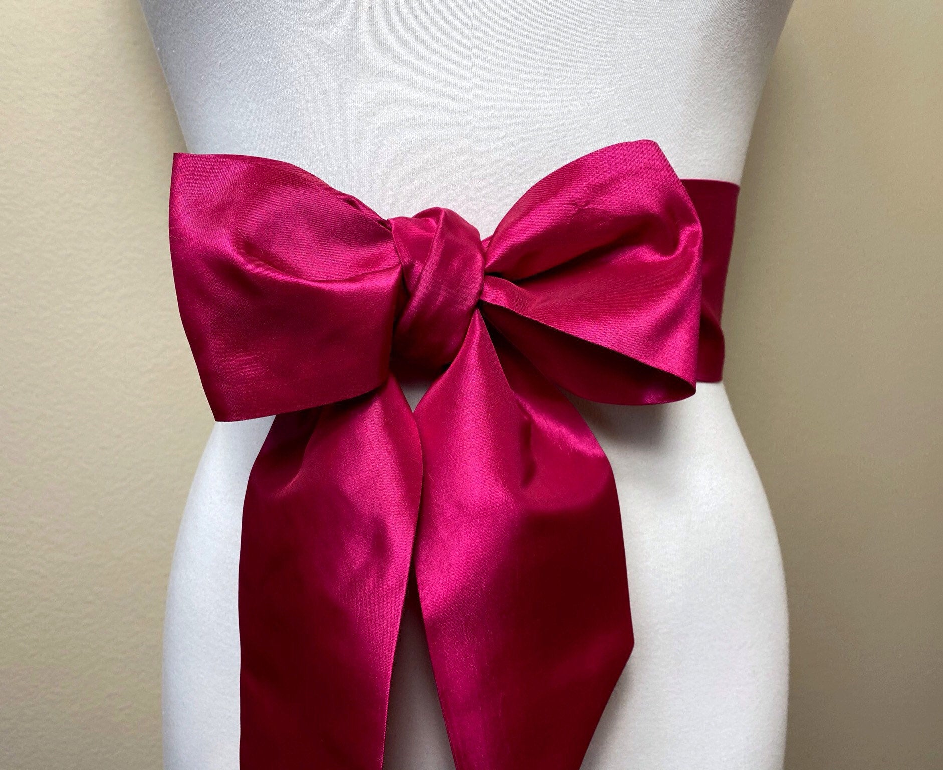 Crisp Taffeta Sash in Vivid Raspberry, Taffeta Bow Belt, Formal Dress Sash, Raspberry Pink Sash Belt, Satin Swank