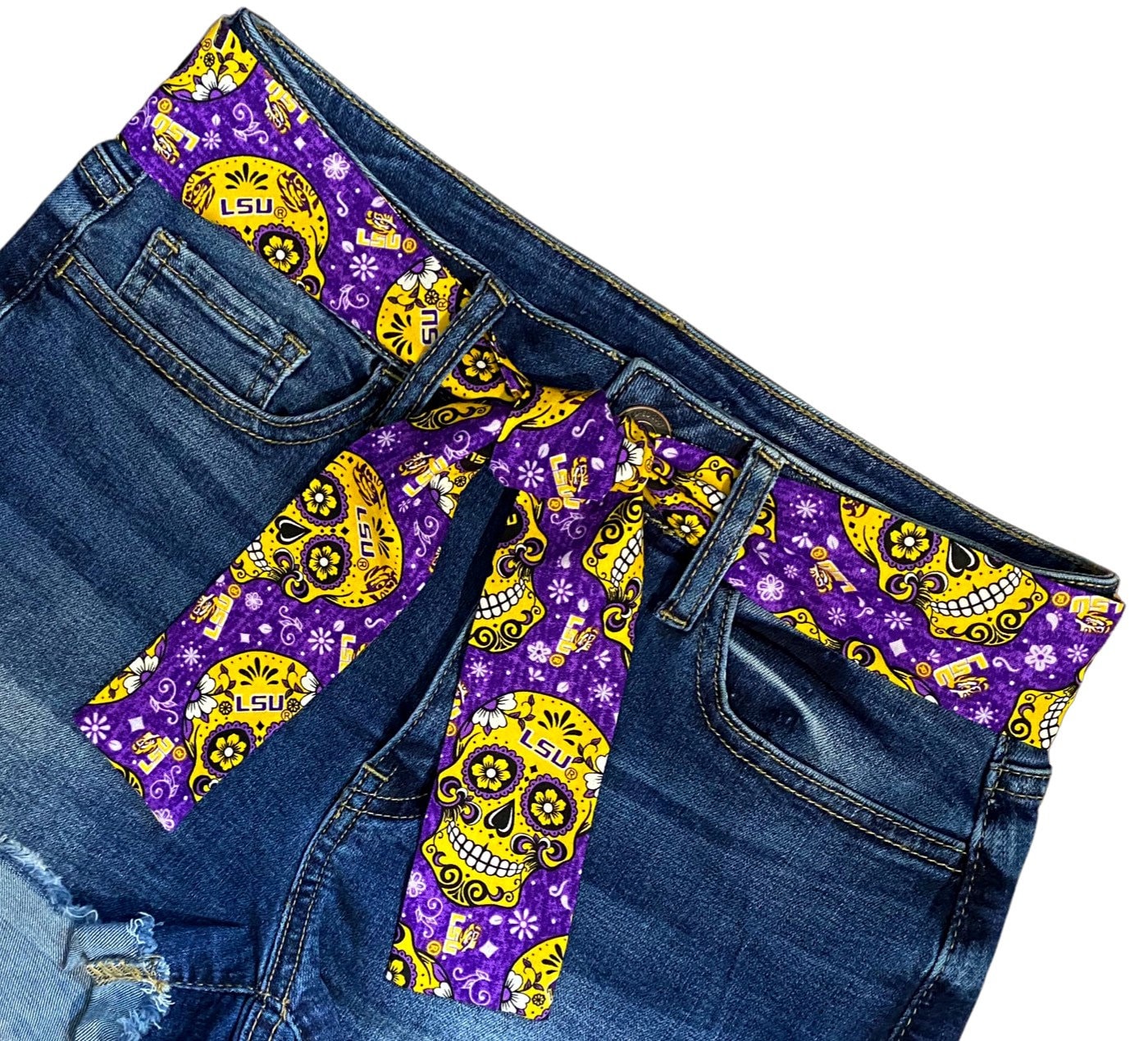 LSU Sash Belt, LSU Sugar Skulls Belt, LSU Tailgate Party, Tigers Game Day Outfit, Louisiana State University + More Colleges, Satin Swank