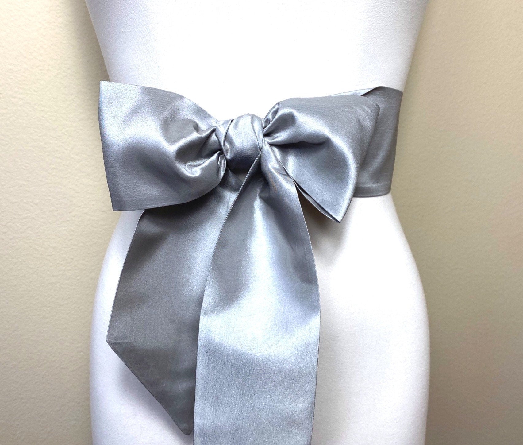 Crisp Taffeta Sash in Silver Gray, Silver Taffeta Sash, Formal Dress Sash, Gray Taffeta Sash Belt, Silver Taffeta Bow Belt, Satin Swank