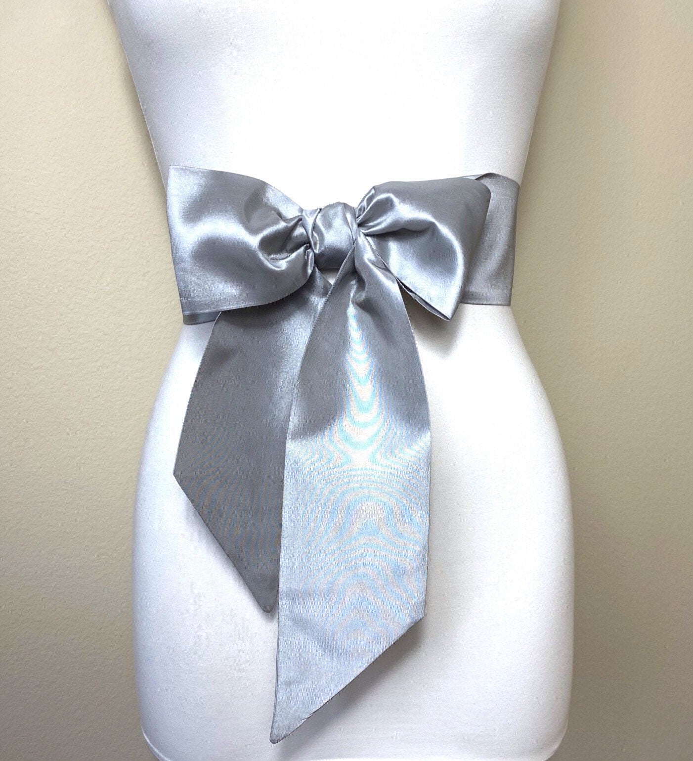 Crisp Taffeta Sash in Silver Gray, Silver Taffeta Sash, Formal Dress Sash, Gray Taffeta Sash Belt, Silver Taffeta Bow Belt, Satin Swank