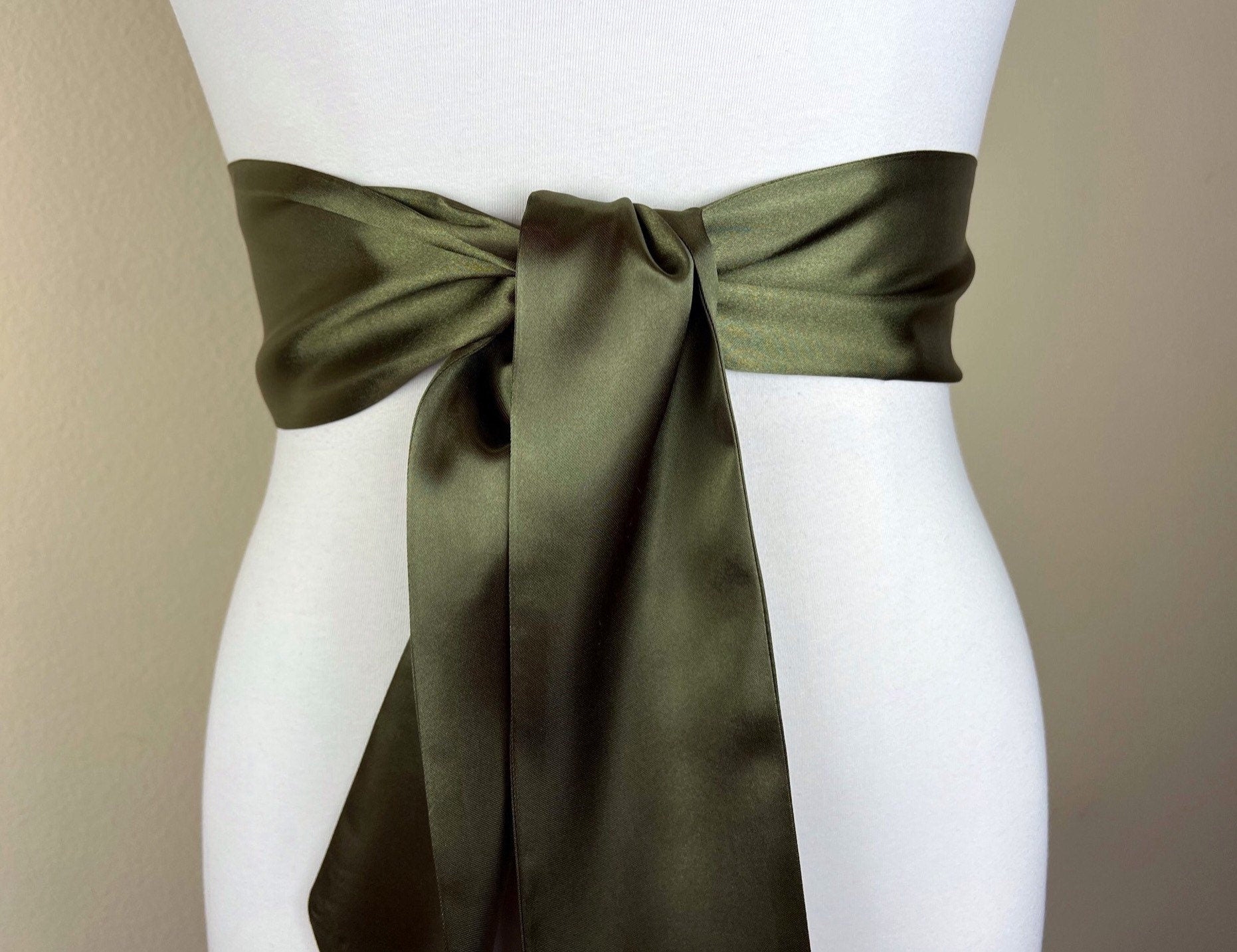 Army Green Satin Sash, Dark Olive Satin Sash, Olive Wedding Dress Sash, Army Green Sash Belt, Military Green Satin Sash, Satin Swank