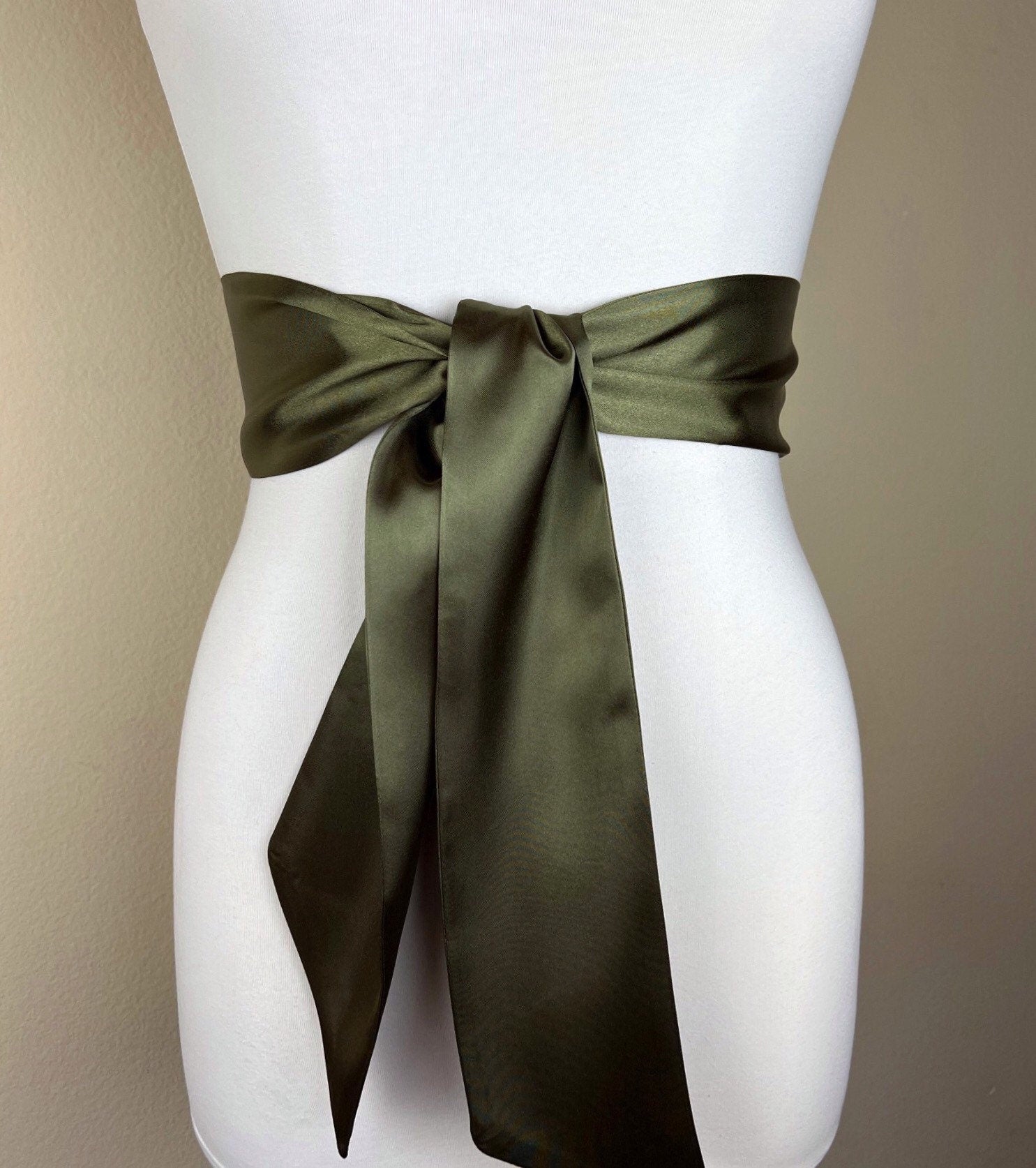 Army Green Satin Sash, Dark Olive Satin Sash, Olive Wedding Dress Sash, Army Green Sash Belt, Military Green Satin Sash, Satin Swank