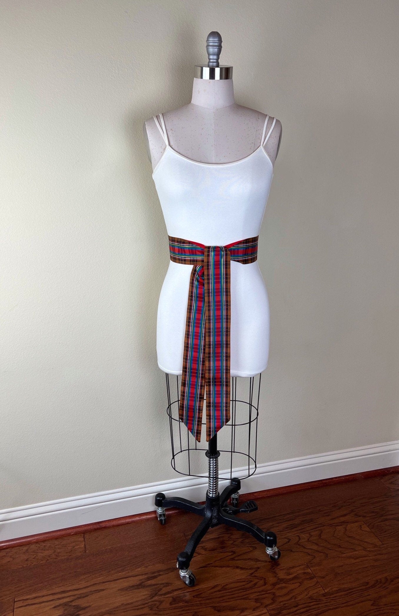 Brown Plaid Taffeta Sash, Brown Tartan Belt, Reversible Holiday Plaid Sash Belt, Tartan Plaid Accessories, Brown Plaid Sash, Satin Swank