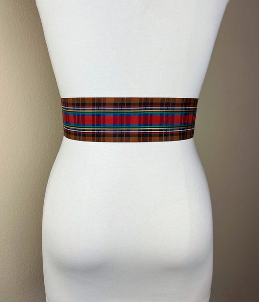 Brown Plaid Taffeta Sash, Brown Tartan Belt, Reversible Holiday Plaid Sash Belt, Tartan Plaid Accessories, Brown Plaid Sash, Satin Swank