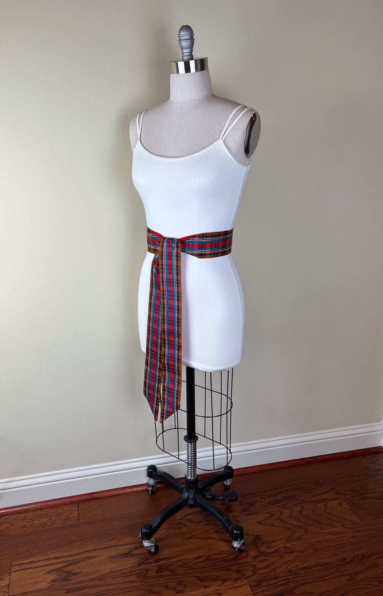 Brown Plaid Taffeta Sash, Brown Tartan Belt, Reversible Holiday Plaid Sash Belt, Tartan Plaid Accessories, Brown Plaid Sash, Satin Swank