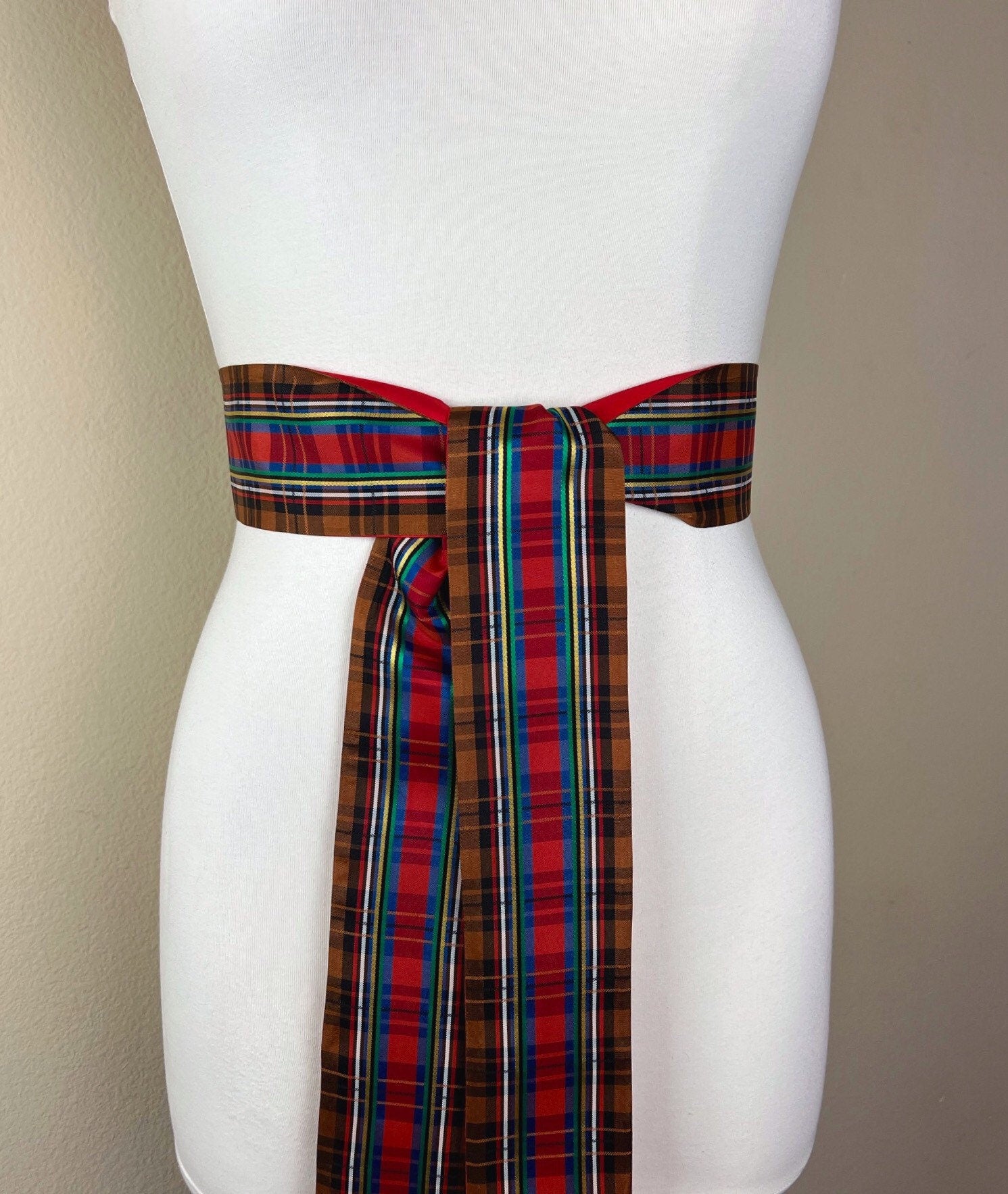 Brown Plaid Taffeta Sash, Brown Tartan Belt, Reversible Holiday Plaid Sash Belt, Tartan Plaid Accessories, Brown Plaid Sash, Satin Swank