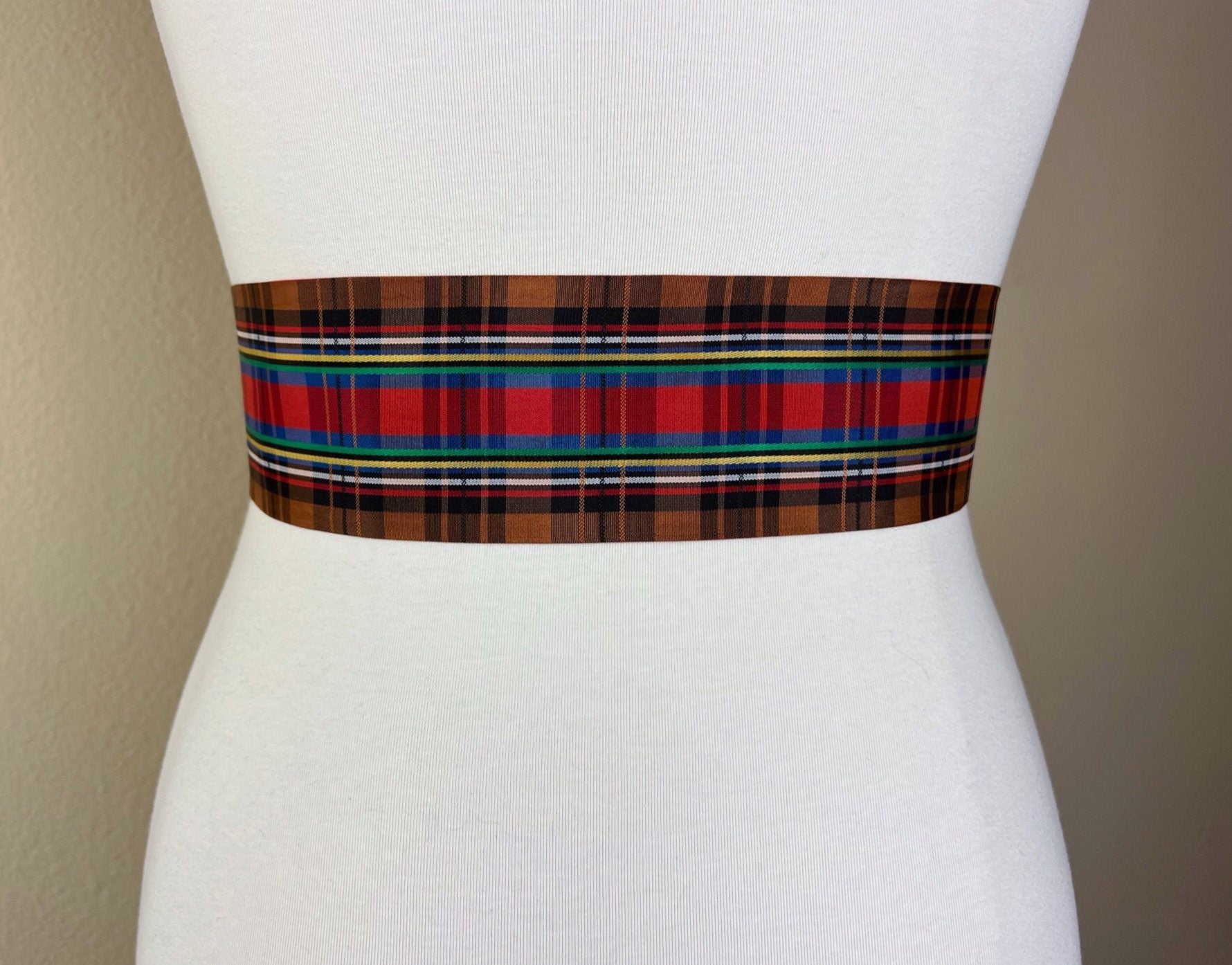Brown Plaid Taffeta Sash, Brown Tartan Belt, Reversible Holiday Plaid Sash Belt, Tartan Plaid Accessories, Brown Plaid Sash, Satin Swank