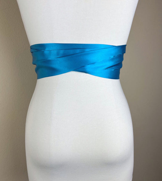 Deep Pool Blue Sash, Dark Aqua Satin Sash, Extra Long Sash Belt, Blue Obi Sash, Aqua Blue Wedding Dress Sash, Blue Bridesmaid, Satin Swank