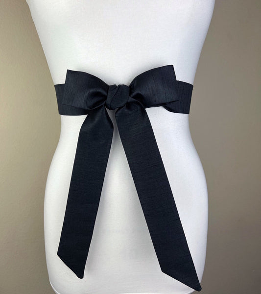 Narrow Textured Black Sash Belt, Black Dupioni Sash, Black Dress Sash, Dupioni Fabric Belt, Black Wedding Sash, Cocktail Dress, Satin Swank