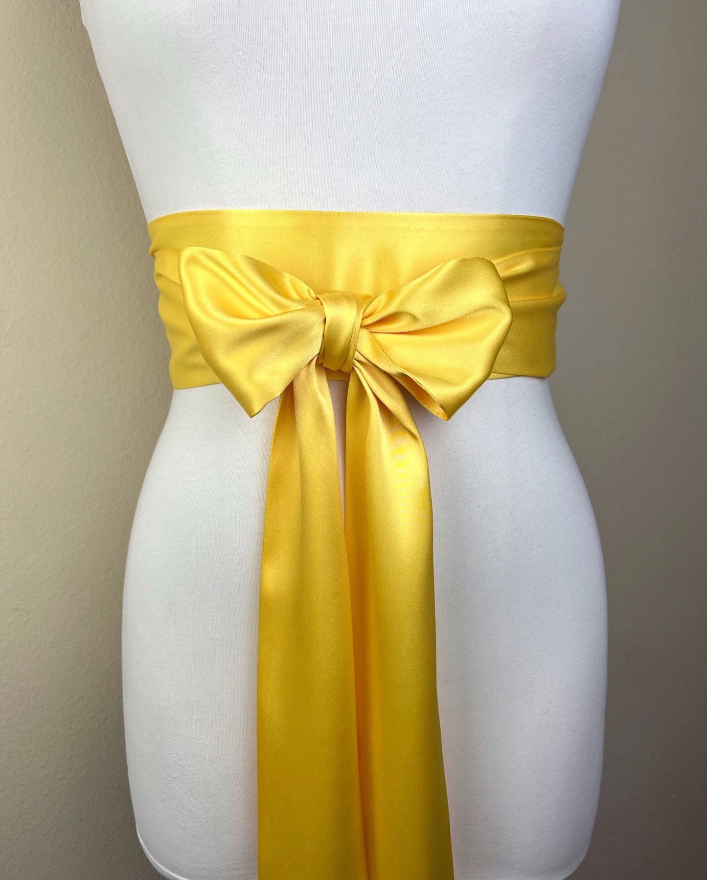 Sunny Yellow Satin Sash, Extra Long Yellow Sash, Wide Yellow Dress Sash, Yellow Belt, Yellow Bridesmaid, Wedding Dress Sash, Satin Swank