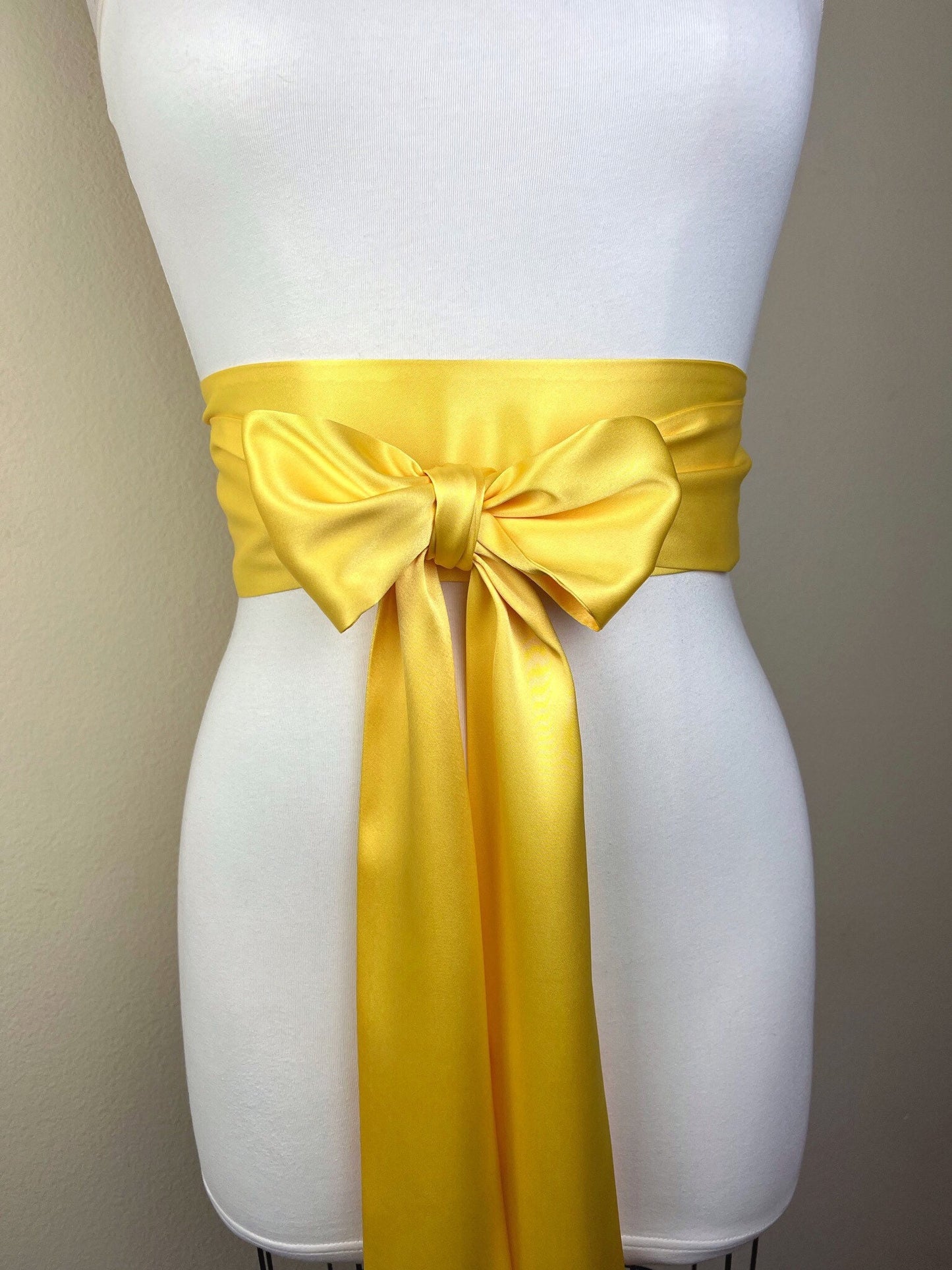 Sunny Yellow Satin Sash, Extra Long Yellow Sash, Wide Yellow Dress Sash, Yellow Belt, Yellow Bridesmaid, Wedding Dress Sash, Satin Swank