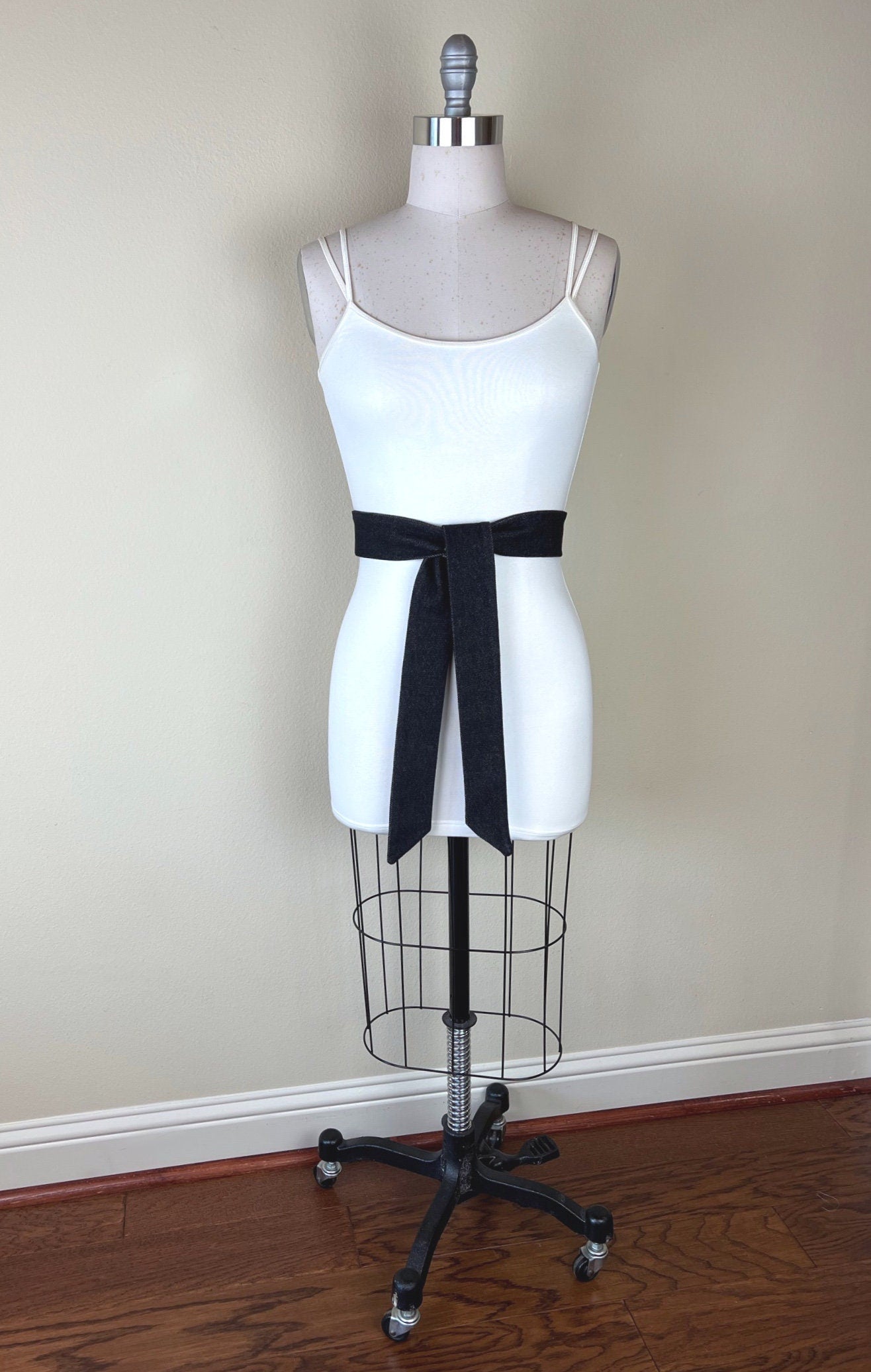 Narrow Black Denim Sash, Black Denim Belt, Black Wash Denim Accessories, Sash Belt, Dark Denim Belt, Black Pepper Denim Sash, Satin Swank