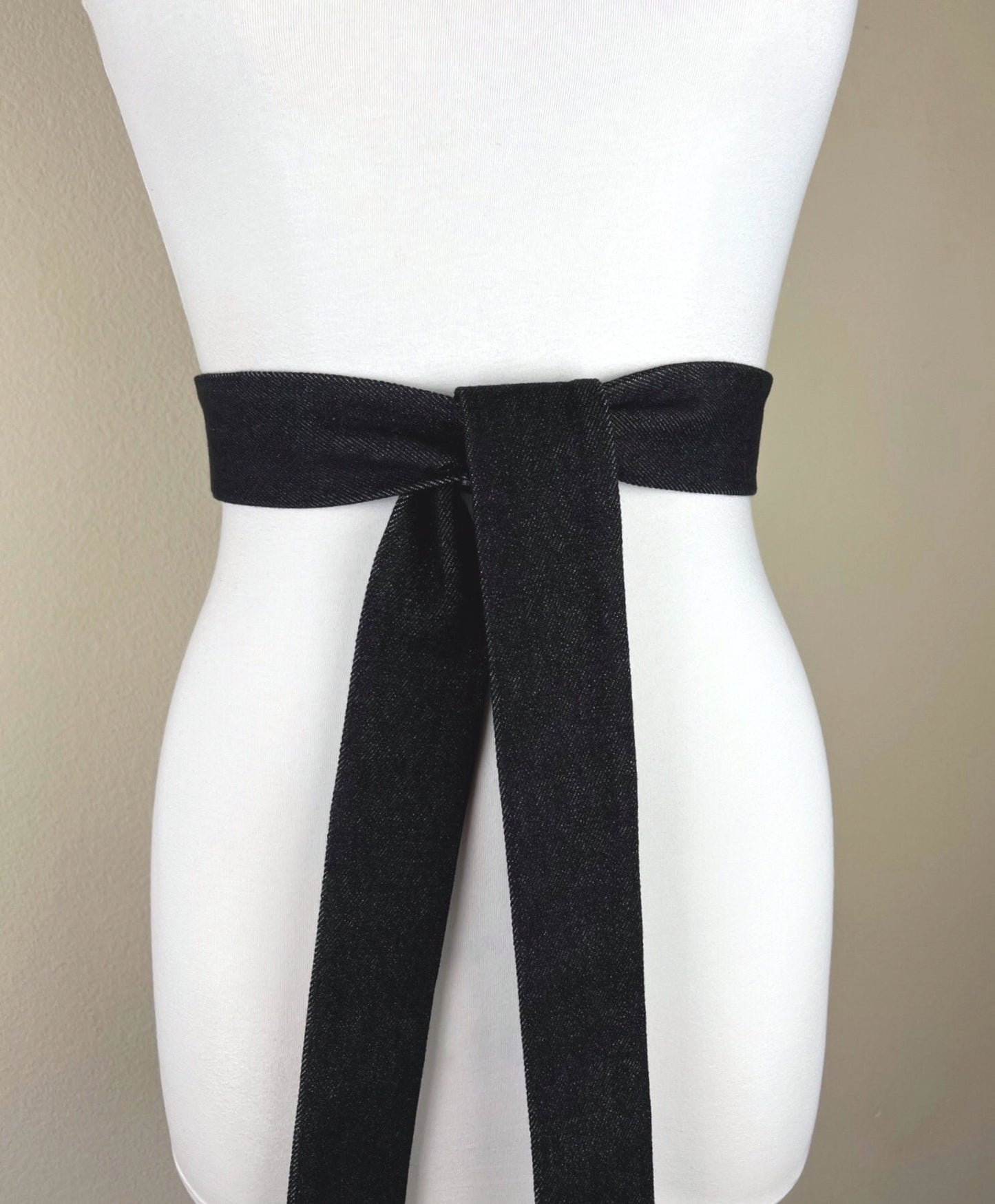 Narrow Black Denim Sash, Black Denim Belt, Black Wash Denim Accessories, Sash Belt, Dark Denim Belt, Black Pepper Denim Sash, Satin Swank