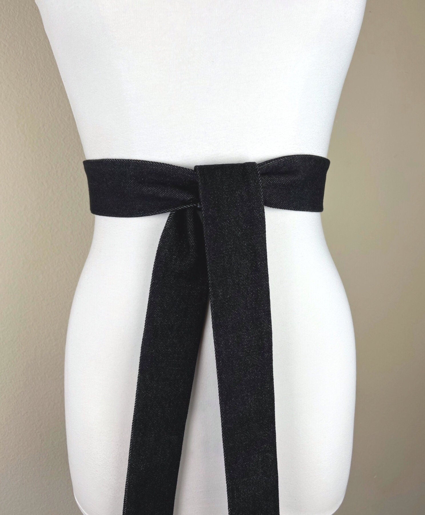 Narrow Black Denim Sash, Black Denim Belt, Black Wash Denim Accessories, Sash Belt, Dark Denim Belt, Black Pepper Denim Sash, Satin Swank