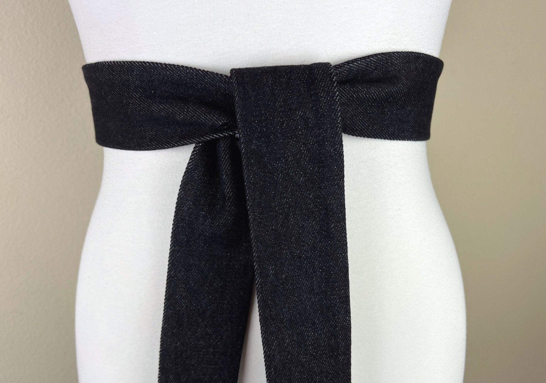 Narrow Black Denim Sash, Black Denim Belt, Black Wash Denim Accessories, Sash Belt, Dark Denim Belt, Black Pepper Denim Sash, Satin Swank