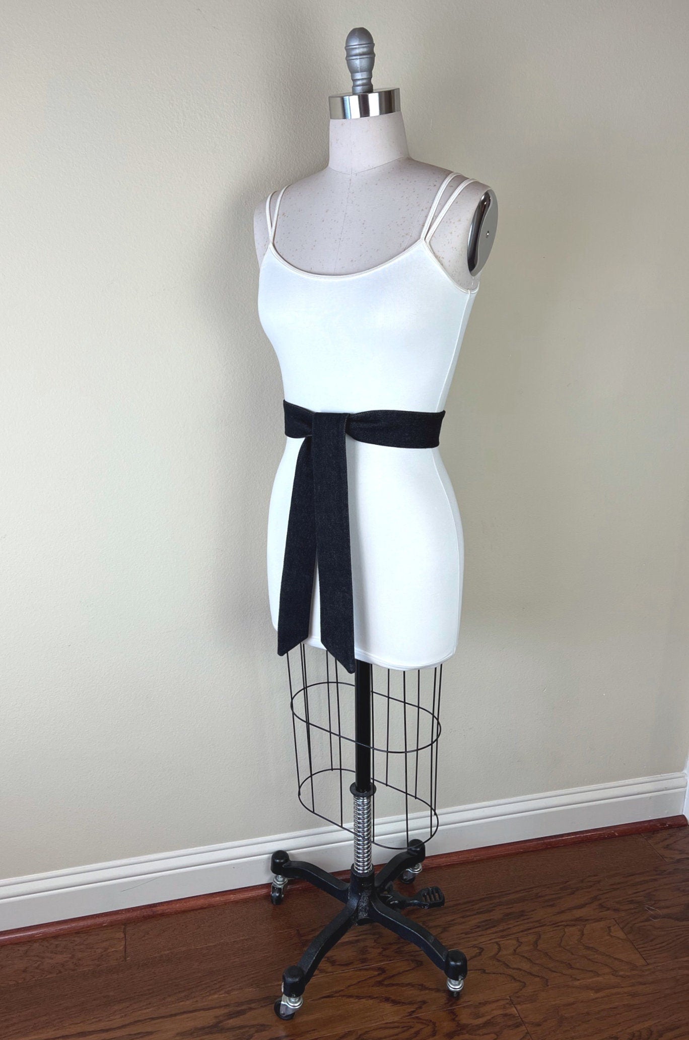 Narrow Black Denim Sash, Black Denim Belt, Black Wash Denim Accessories, Sash Belt, Dark Denim Belt, Black Pepper Denim Sash, Satin Swank