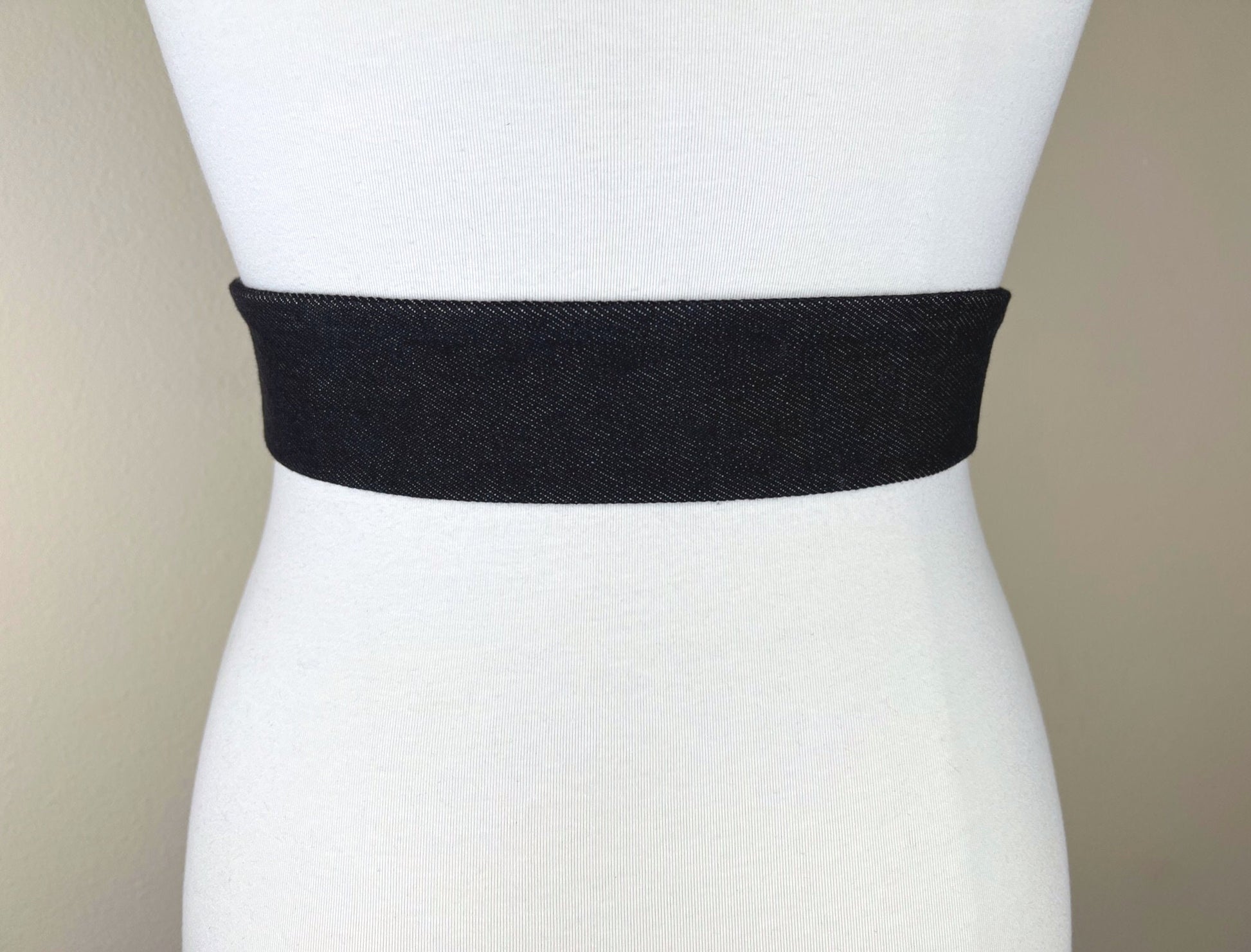 Narrow Black Denim Sash, Black Denim Belt, Black Wash Denim Accessories, Sash Belt, Dark Denim Belt, Black Pepper Denim Sash, Satin Swank