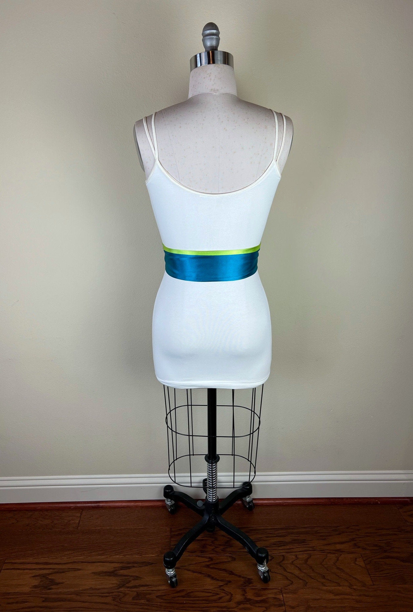 Color Block Teal & Lime Green Satin Sash, Wide Teal Sash Belt, Wide Lime Green Sash, Green Blue Sash Belt, Color Block Sash Belt Satin Swank
