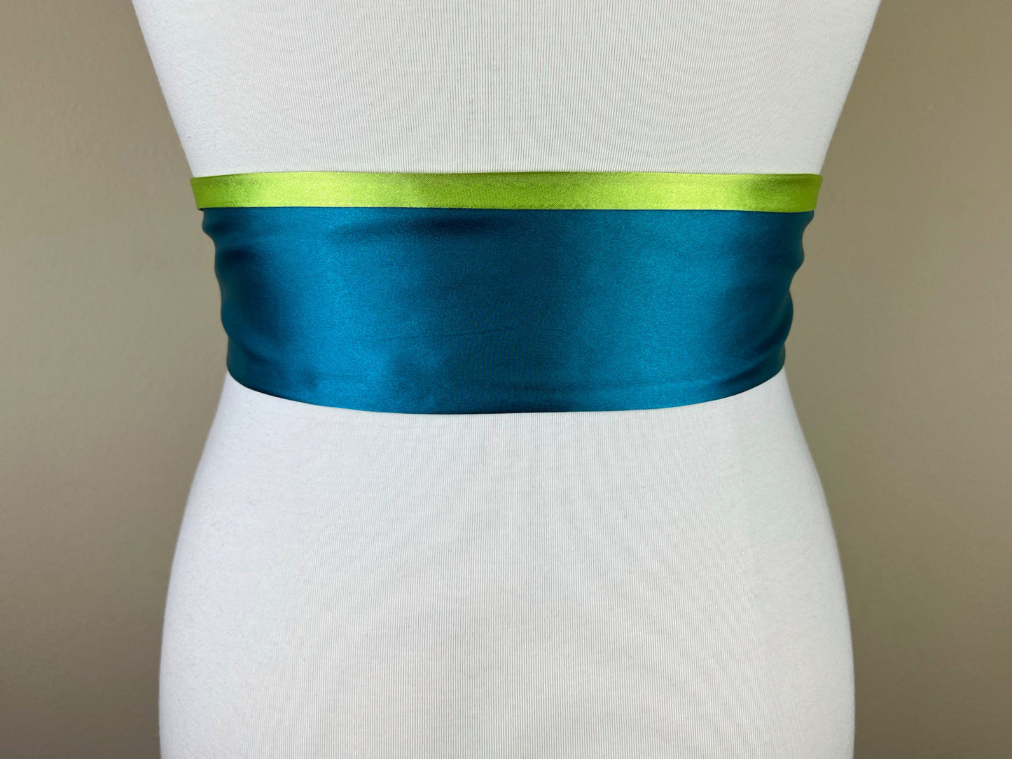 Color Block Teal & Lime Green Satin Sash, Wide Teal Sash Belt, Wide Lime Green Sash, Green Blue Sash Belt, Color Block Sash Belt Satin Swank