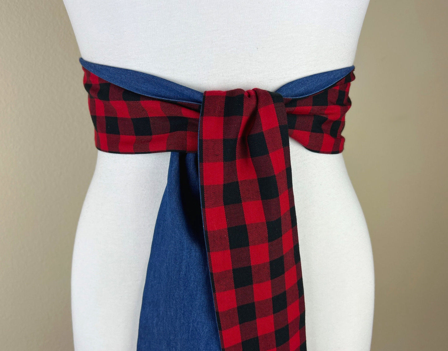 Buffalo Plaid & Denim Sash Belt, Red Black Plaid Belt, Buffalo Check Denim Sash Belt, Red Plaid Accessories, Buffalo Plaid Belt, Satin Swank