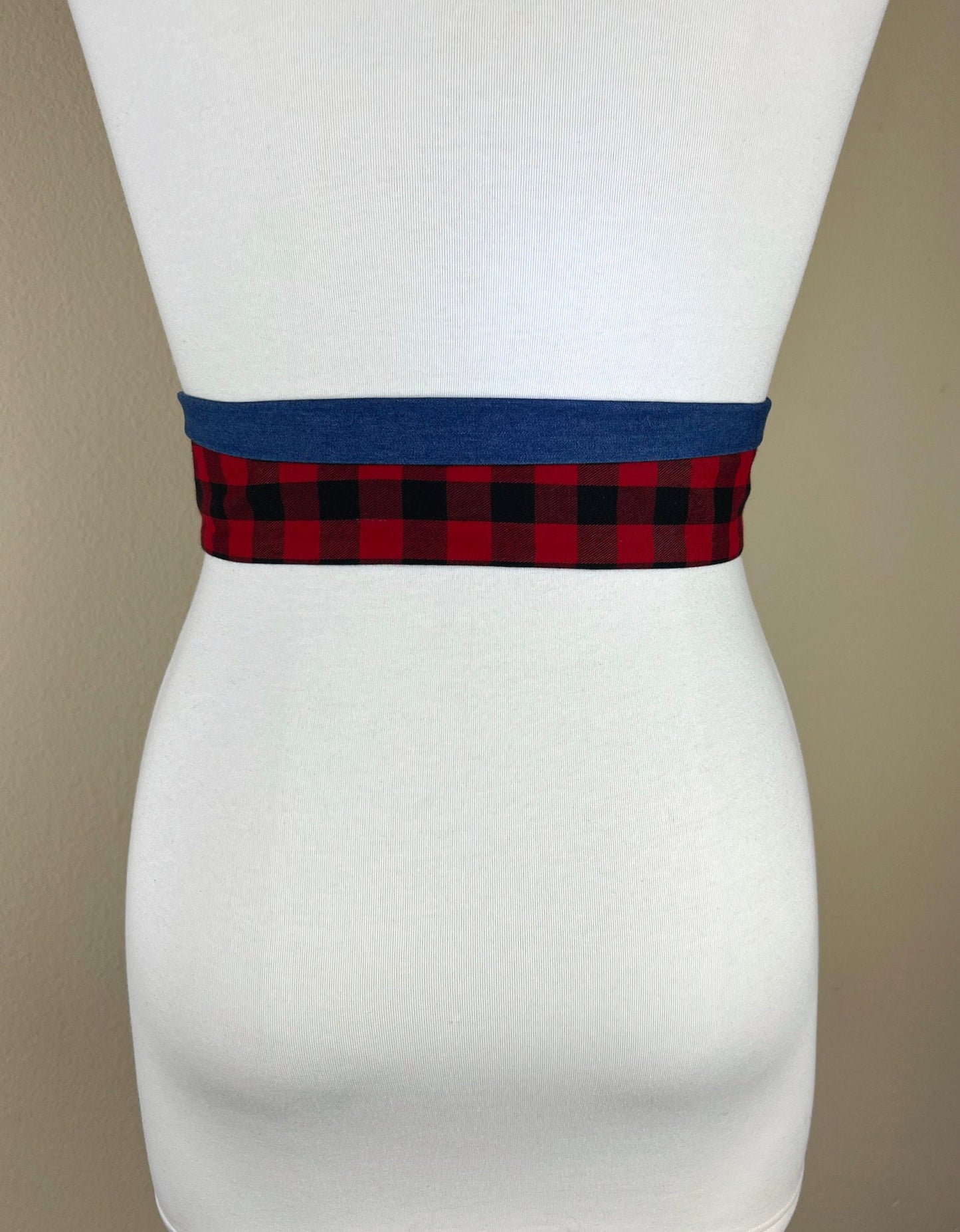 Buffalo Plaid & Denim Sash Belt, Red Black Plaid Belt, Buffalo Check Denim Sash Belt, Red Plaid Accessories, Buffalo Plaid Belt, Satin Swank