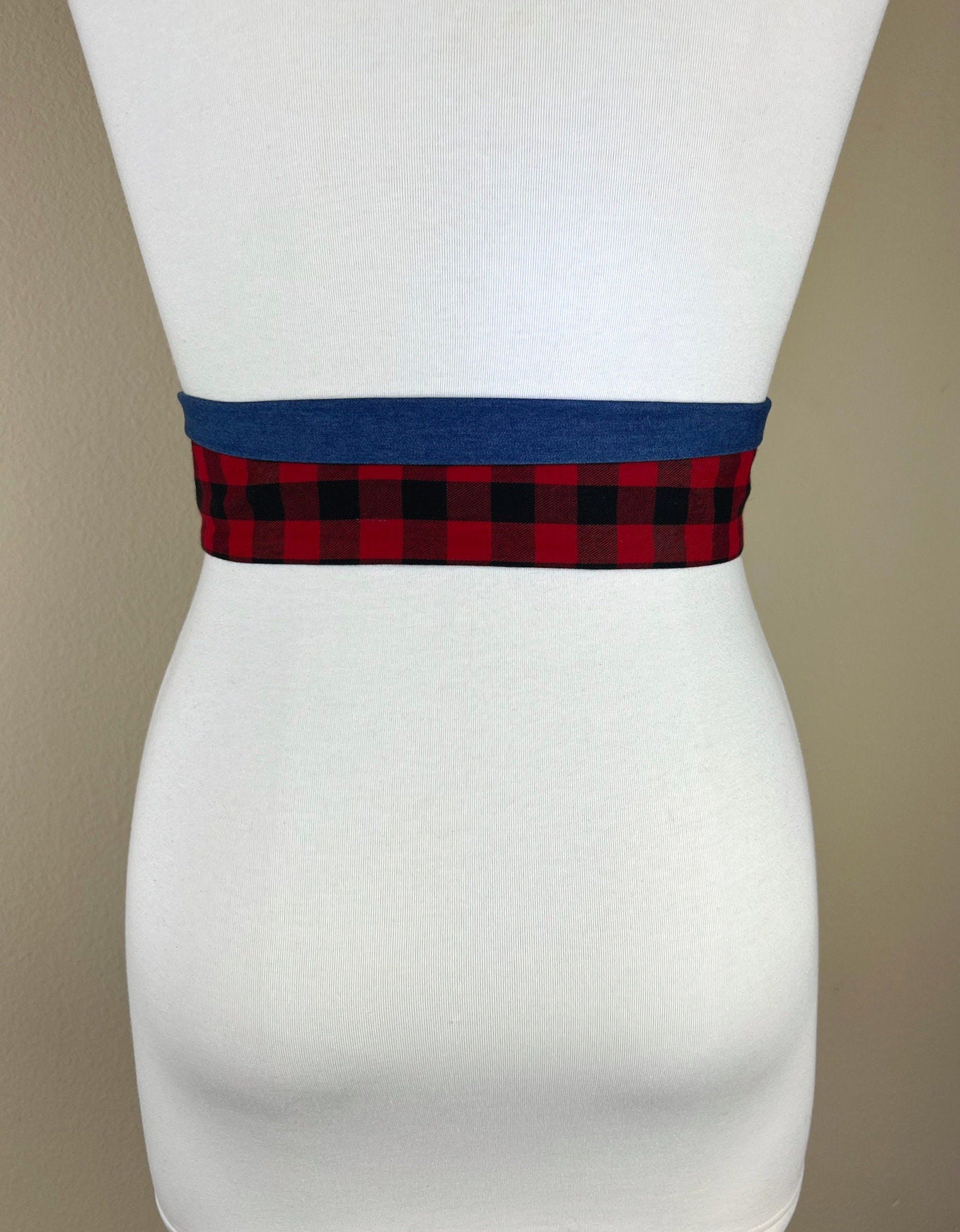 Buffalo Plaid & Denim Sash Belt, Red Black Plaid Belt, Buffalo Check Denim Sash Belt, Red Plaid Accessories, Buffalo Plaid Belt, Satin Swank