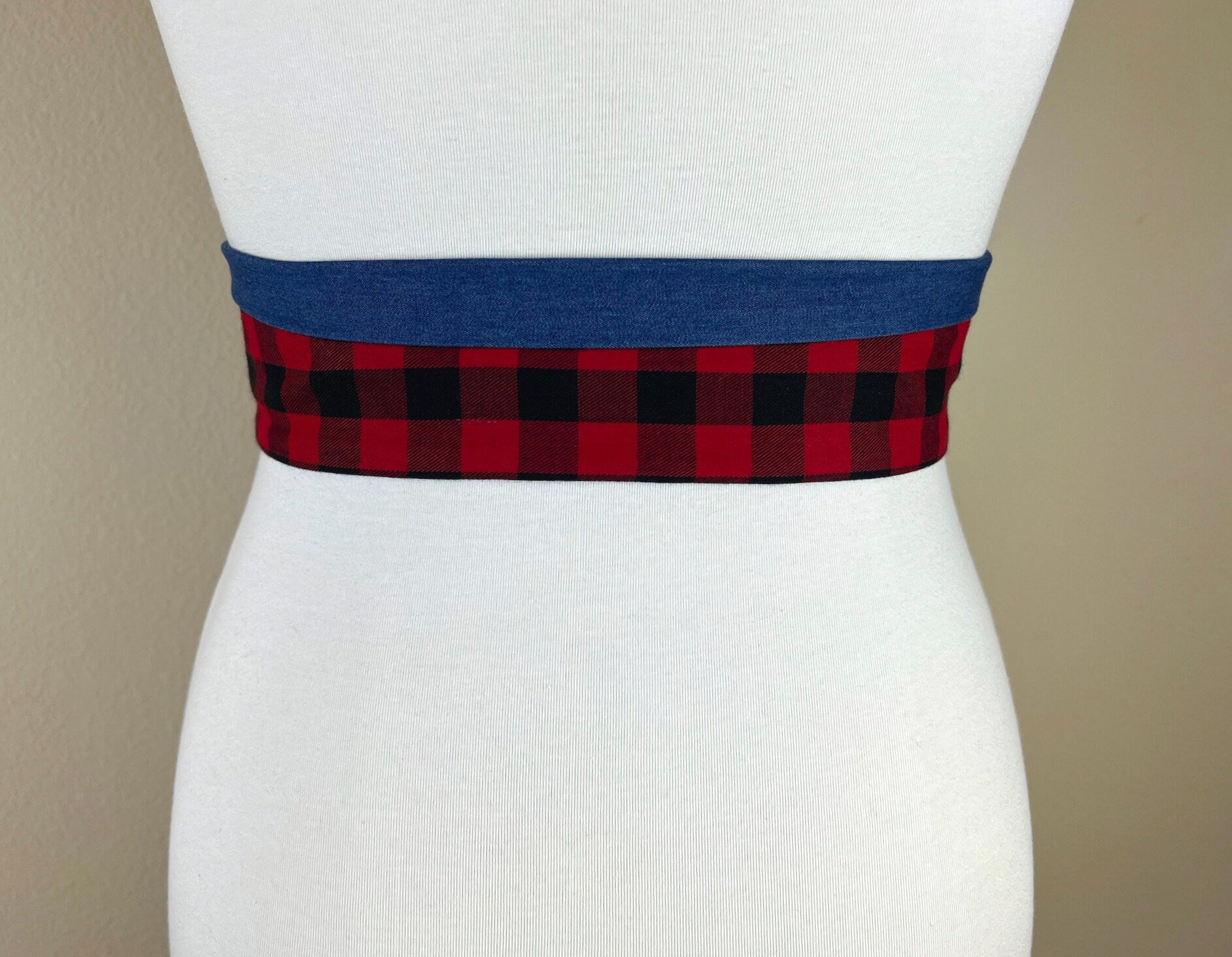 Buffalo Plaid & Denim Sash Belt, Red Black Plaid Belt, Buffalo Check Denim Sash Belt, Red Plaid Accessories, Buffalo Plaid Belt, Satin Swank