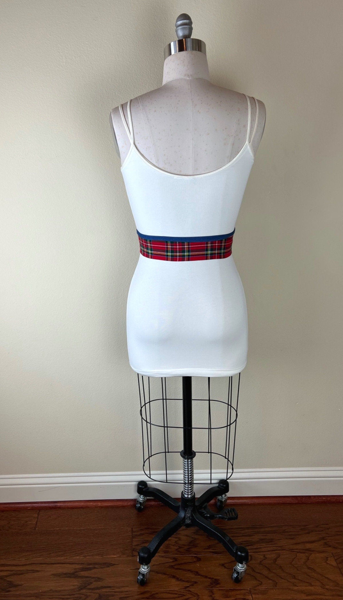 Royal Stewart Tartan & Denim Sash Belt, Red Plaid and Denim Belt, Red Tartan and Denim Sash Belt, Red Plaid Sash, Tartan Belt, Satin Swank