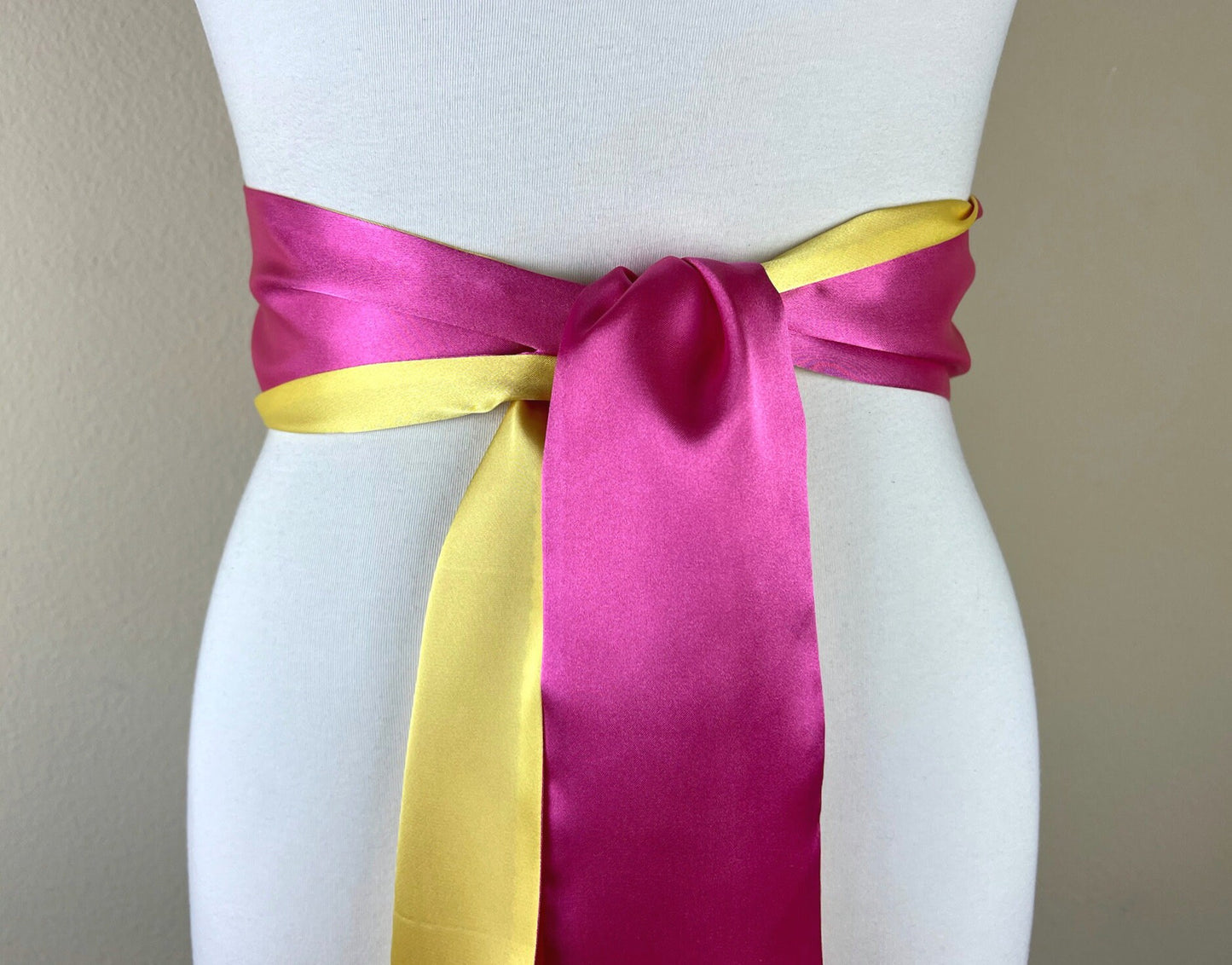 Color Block Pink & Yellow Satin Sash, Wide Yellow + Pink Sash Belt, Pink Satin Sash, Color Block Dress Sash, Yellow Satin Sash, Satin Swank