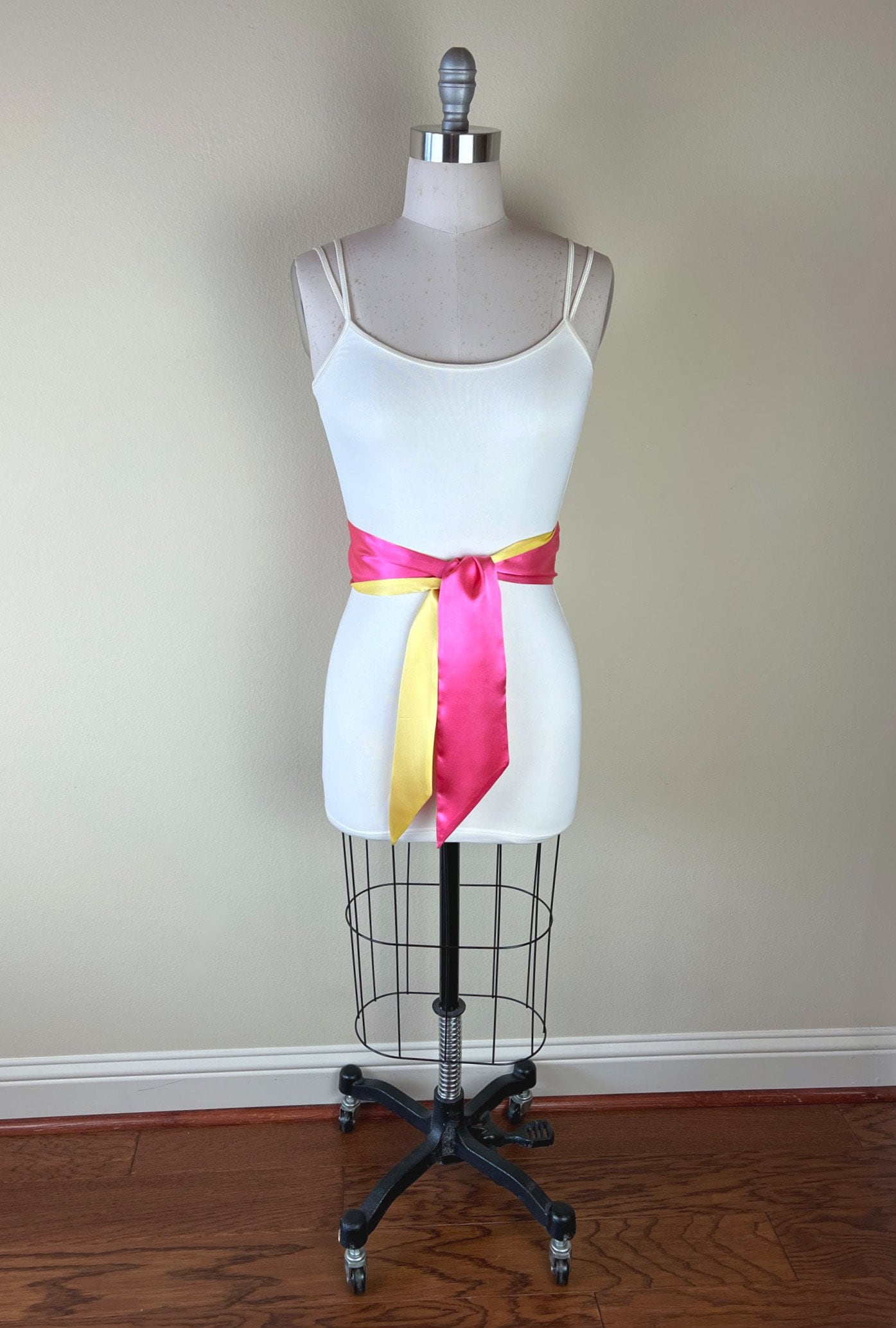 Color Block Pink & Yellow Satin Sash, Wide Yellow + Pink Sash Belt, Pink Satin Sash, Color Block Dress Sash, Yellow Satin Sash, Satin Swank