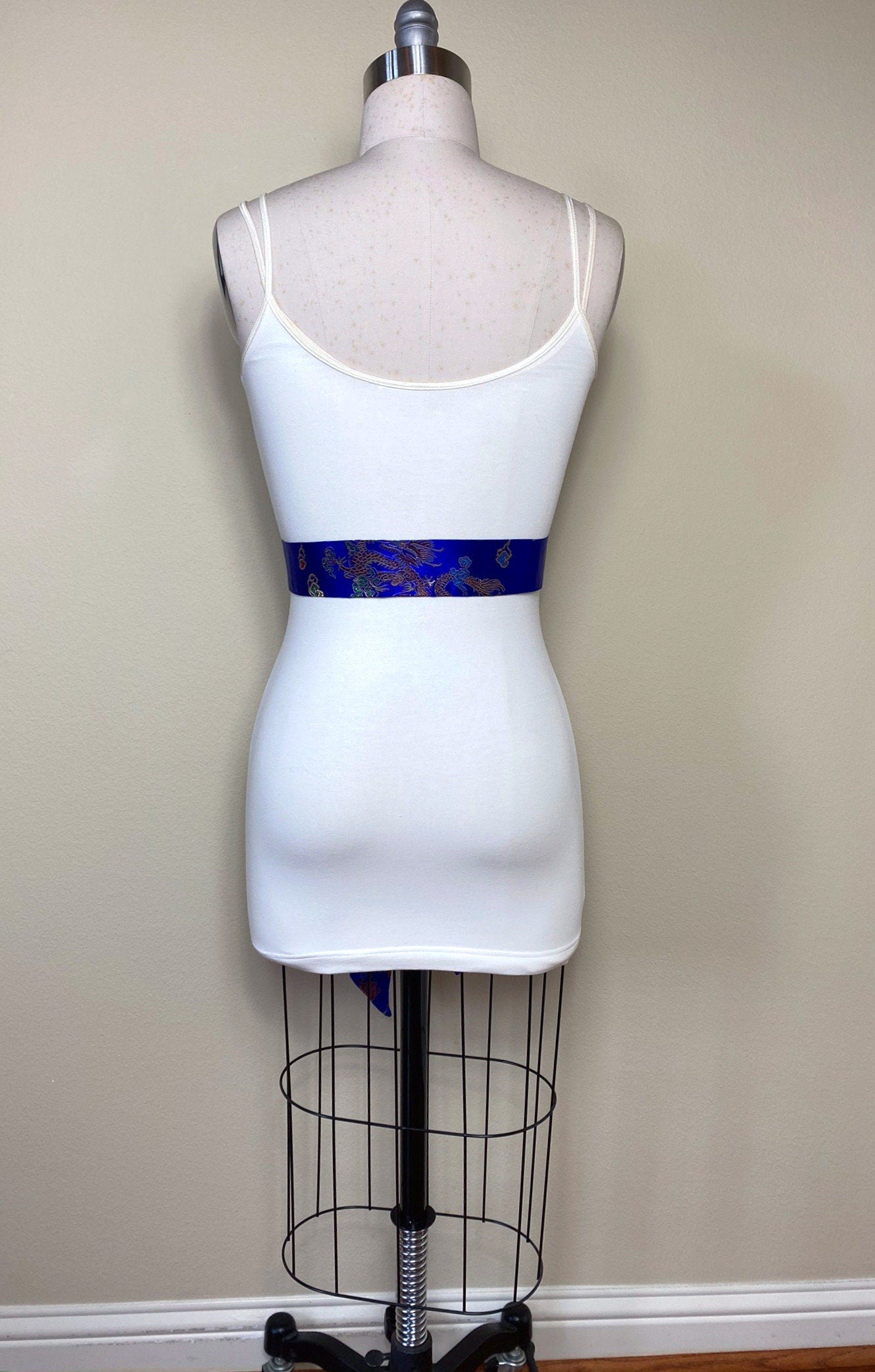 Narrow Royal Blue Chinese Dragon Sash, Asian Brocade Sash Belt, Chinese Dragon Print Belt, Chinese Brocade Belt Blue Kimono Belt Satin Swank